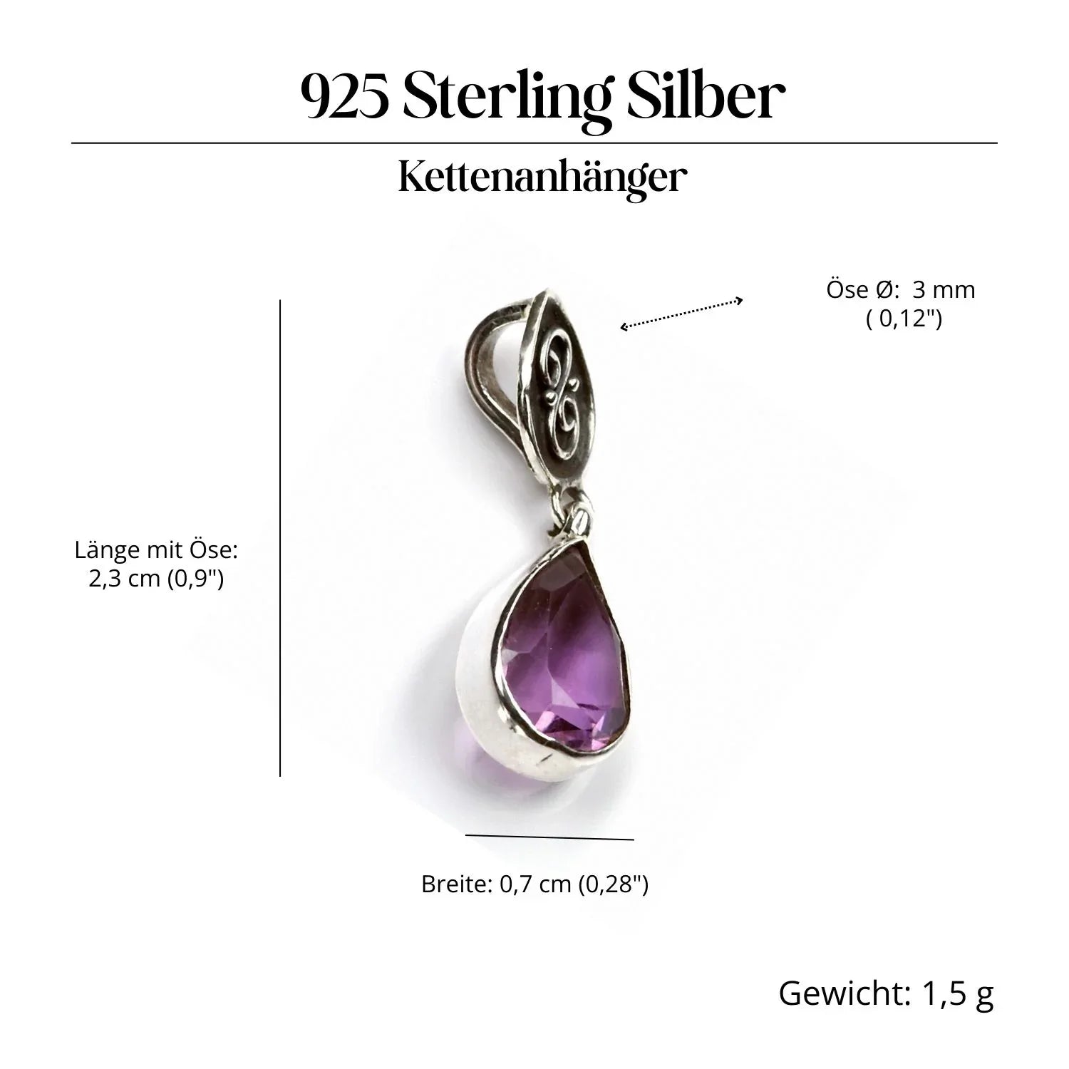 Amethyst Edelstein Anhänger Silber Steinschmuck 925 Sterlingsilber