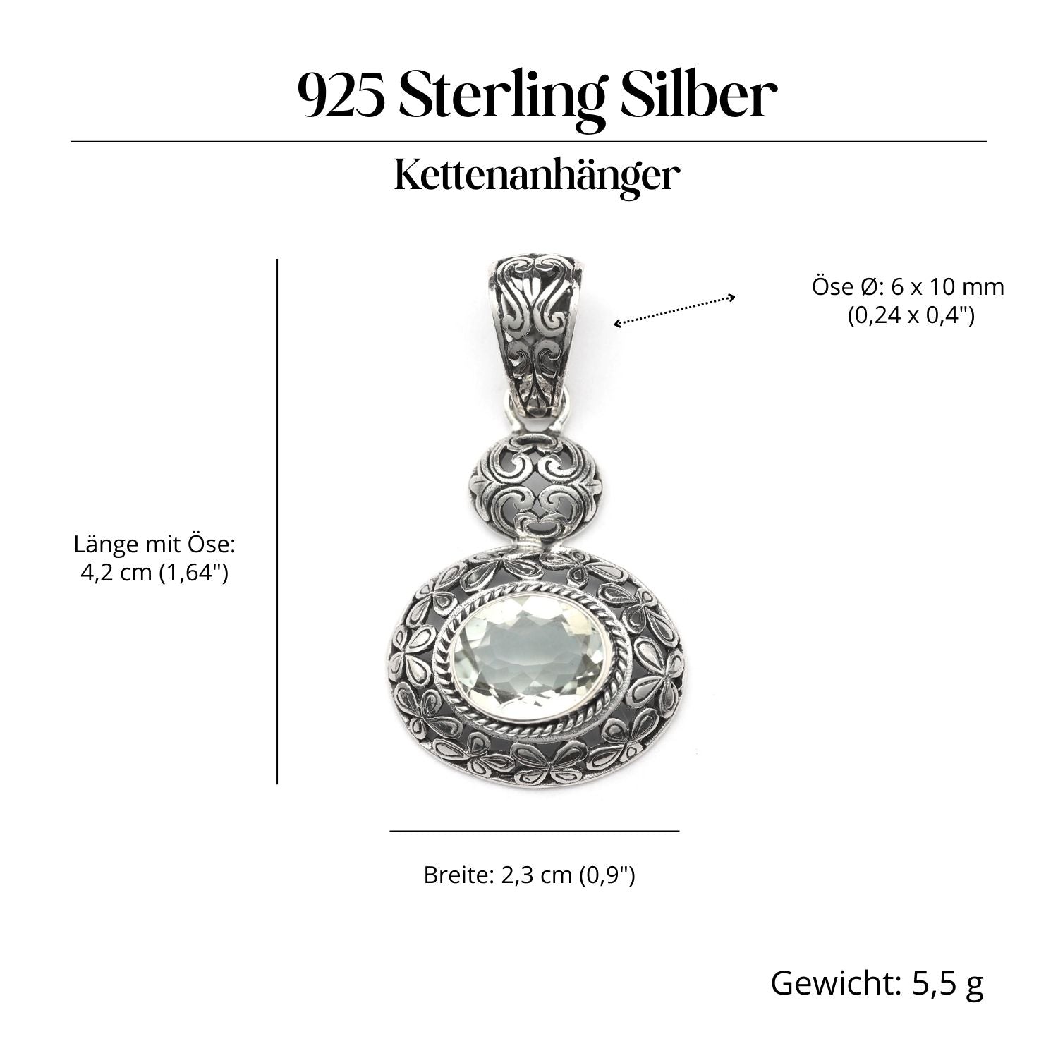 Green Amethyst Stone Pendant 925 Silver