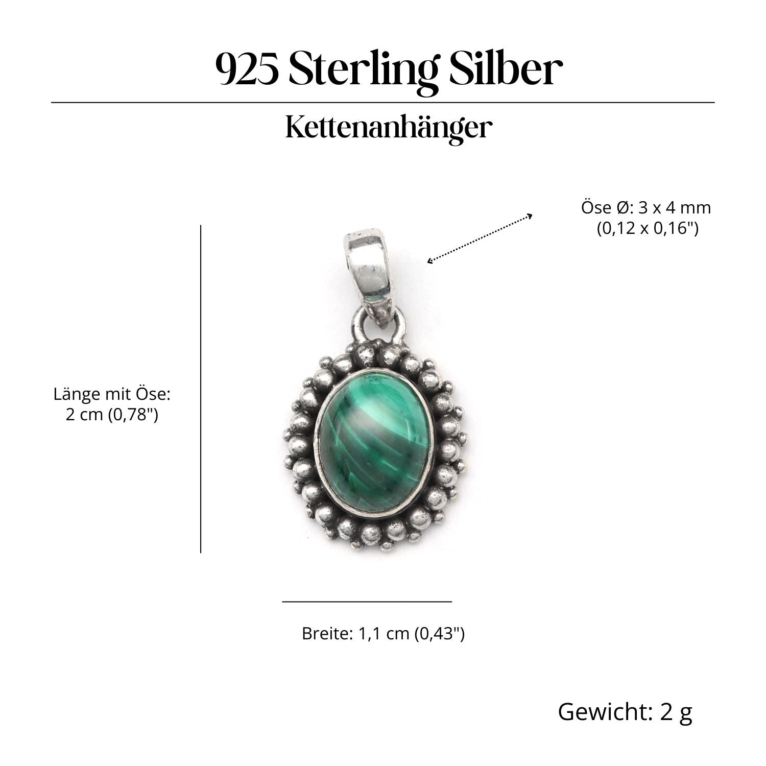 Malachit Edelstein zarter Silber Anhänger 925 Silber