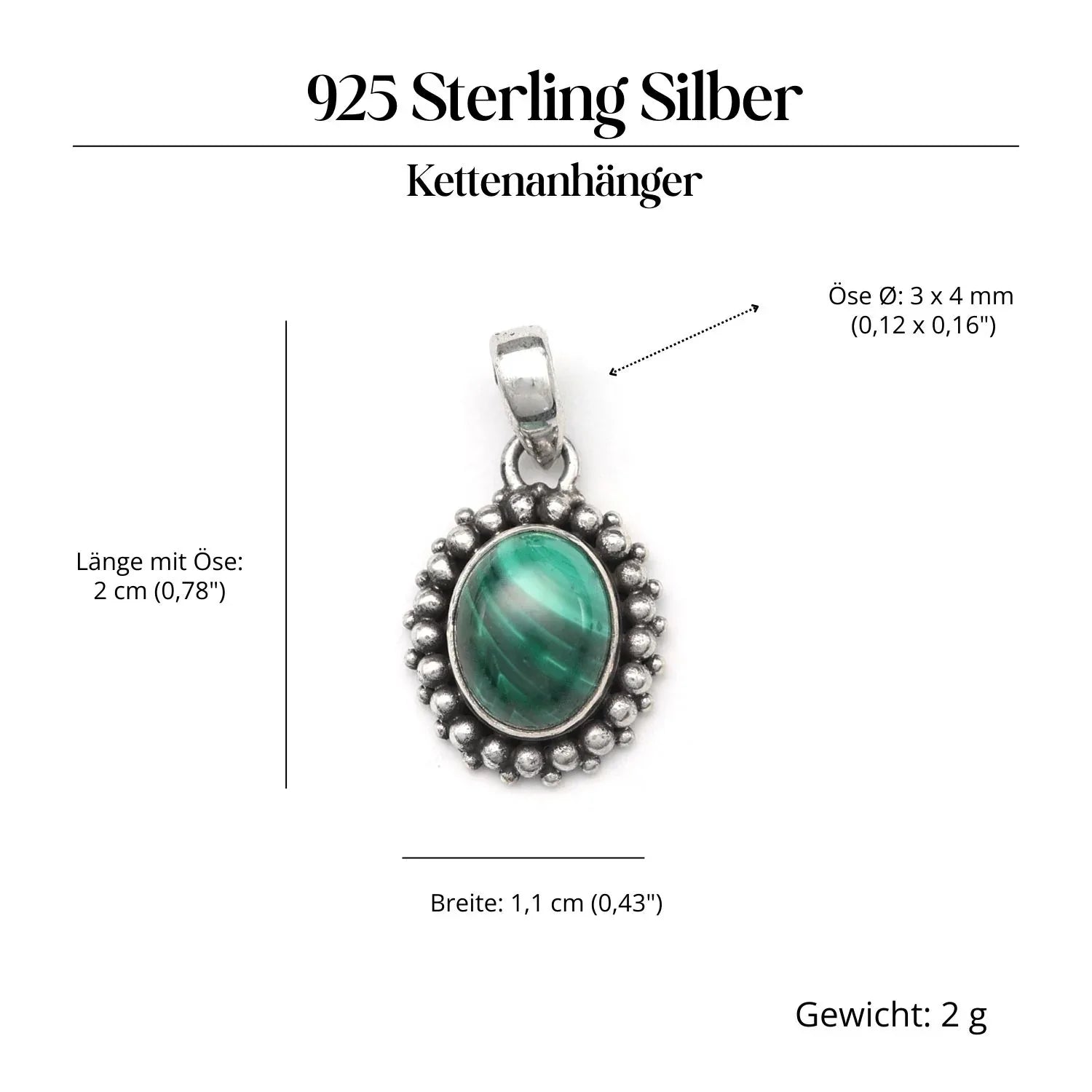Malachit Edelstein Anhänger Silber Steinschmuck 925 Sterlingsilber