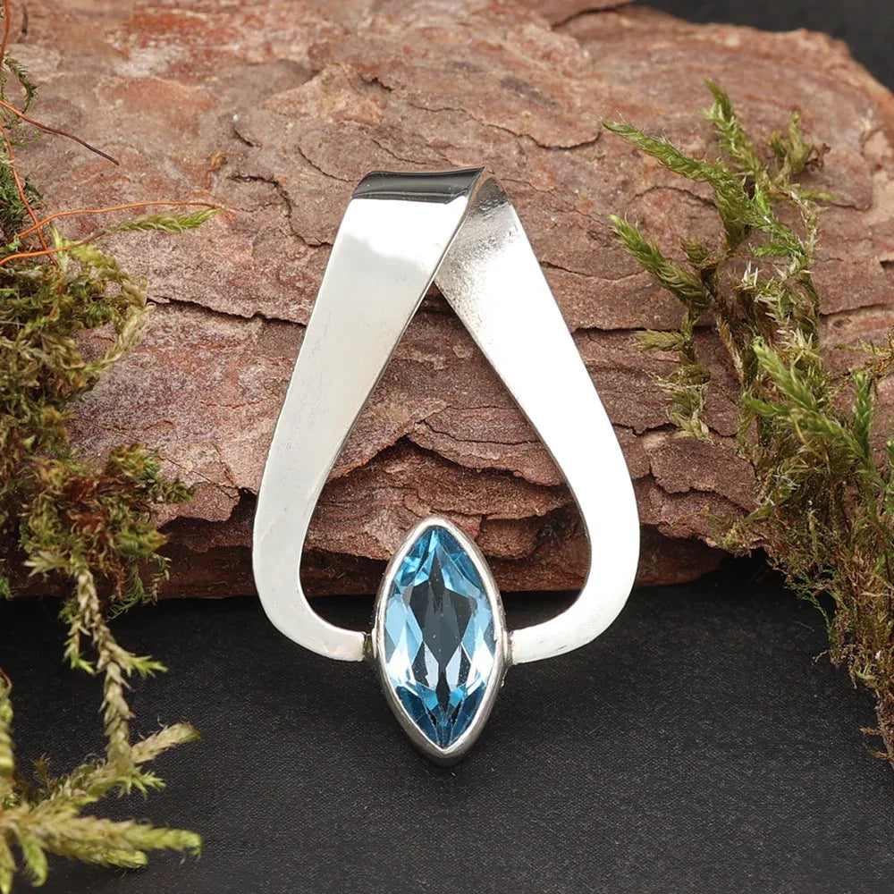 Blauer Topas Silber Amulett Anhänger für Kette 925 Silber