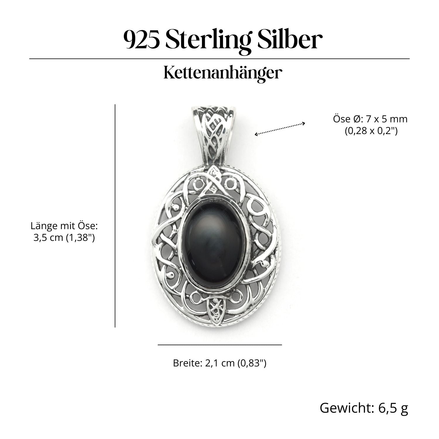 Schwarzer Onyx Anhänger Keltenknoten Edelstein 925 Silber