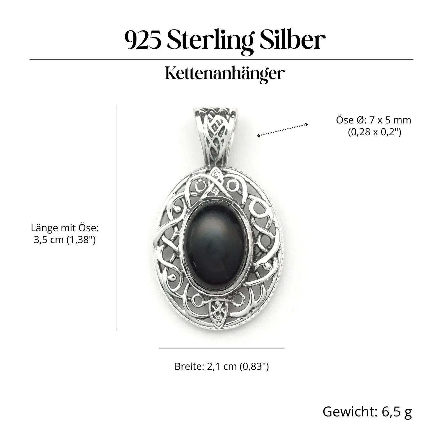 Onyx keltisch Edelstein Anhänger Silber Steinschmuck 925 Sterlingsilber