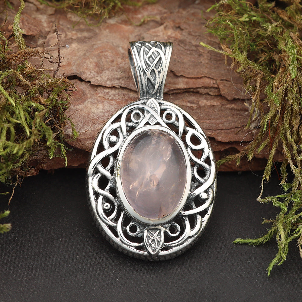 Rosenquarz Kelten Silberanhänger Edelstein Sterlingsilber feiner Schmuck Anhänger 925 Silber