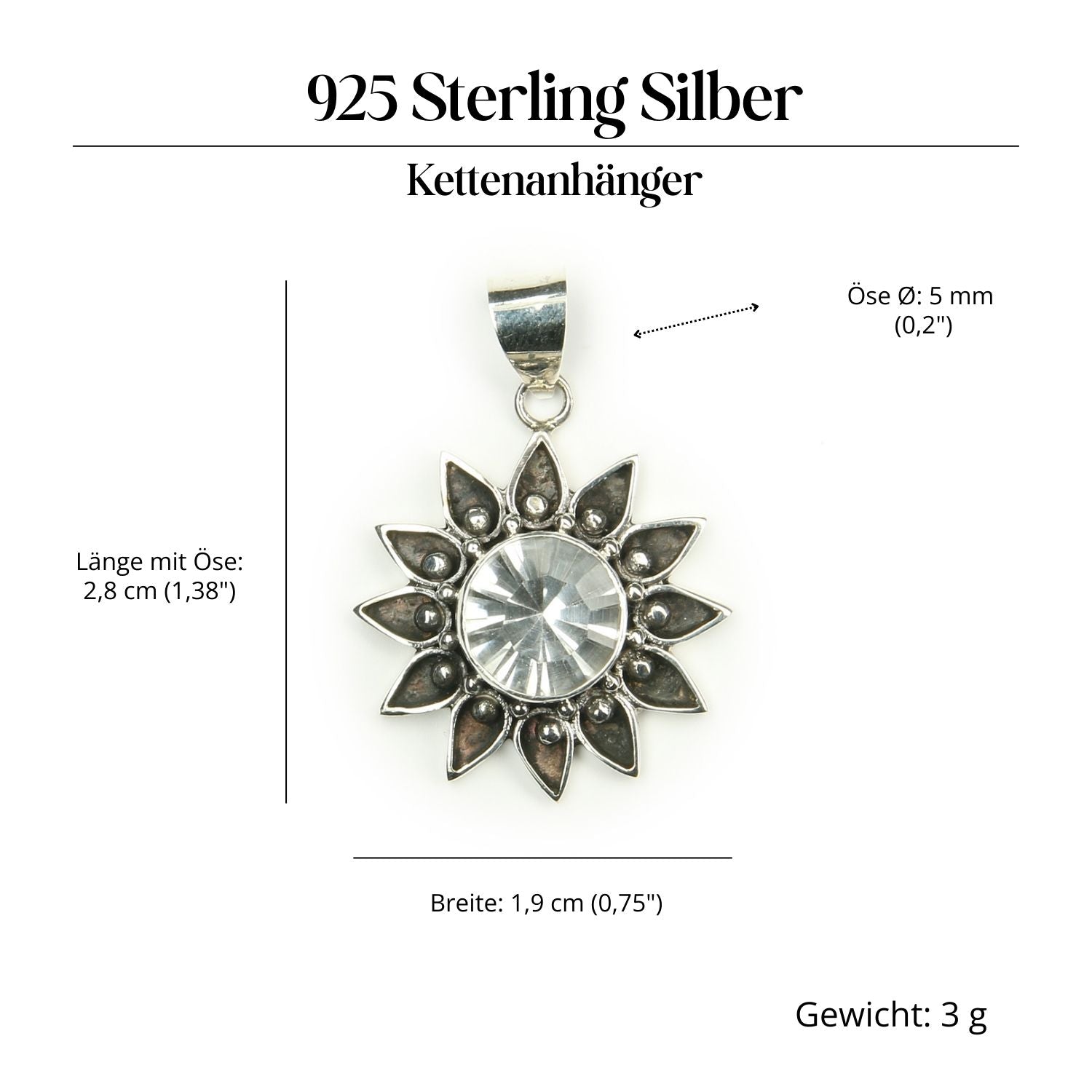 Sonne Zirkonia glasklar 925 Silber Anhänger