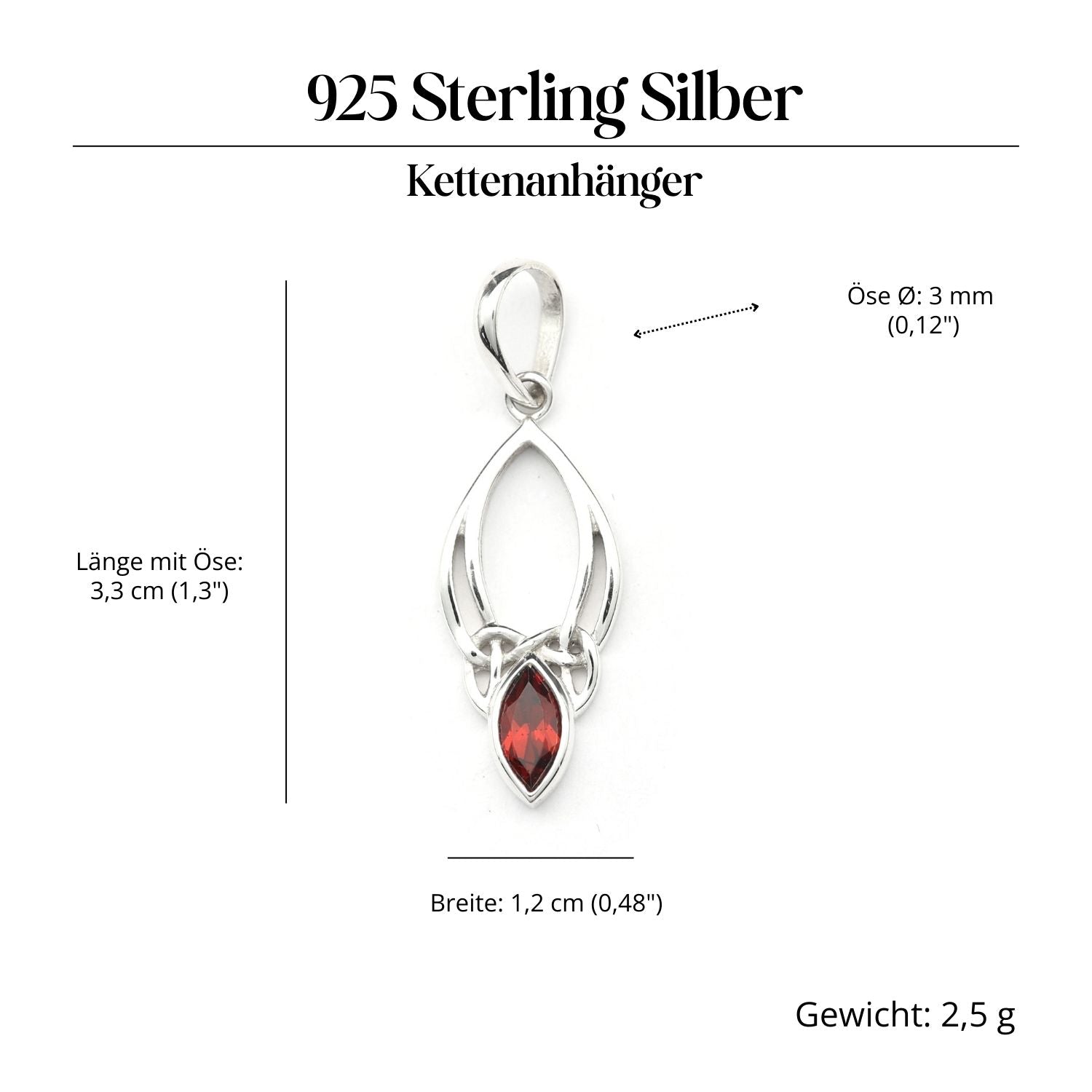 Granat Anhänger in keltischen Knoten gefasst 925 Silber