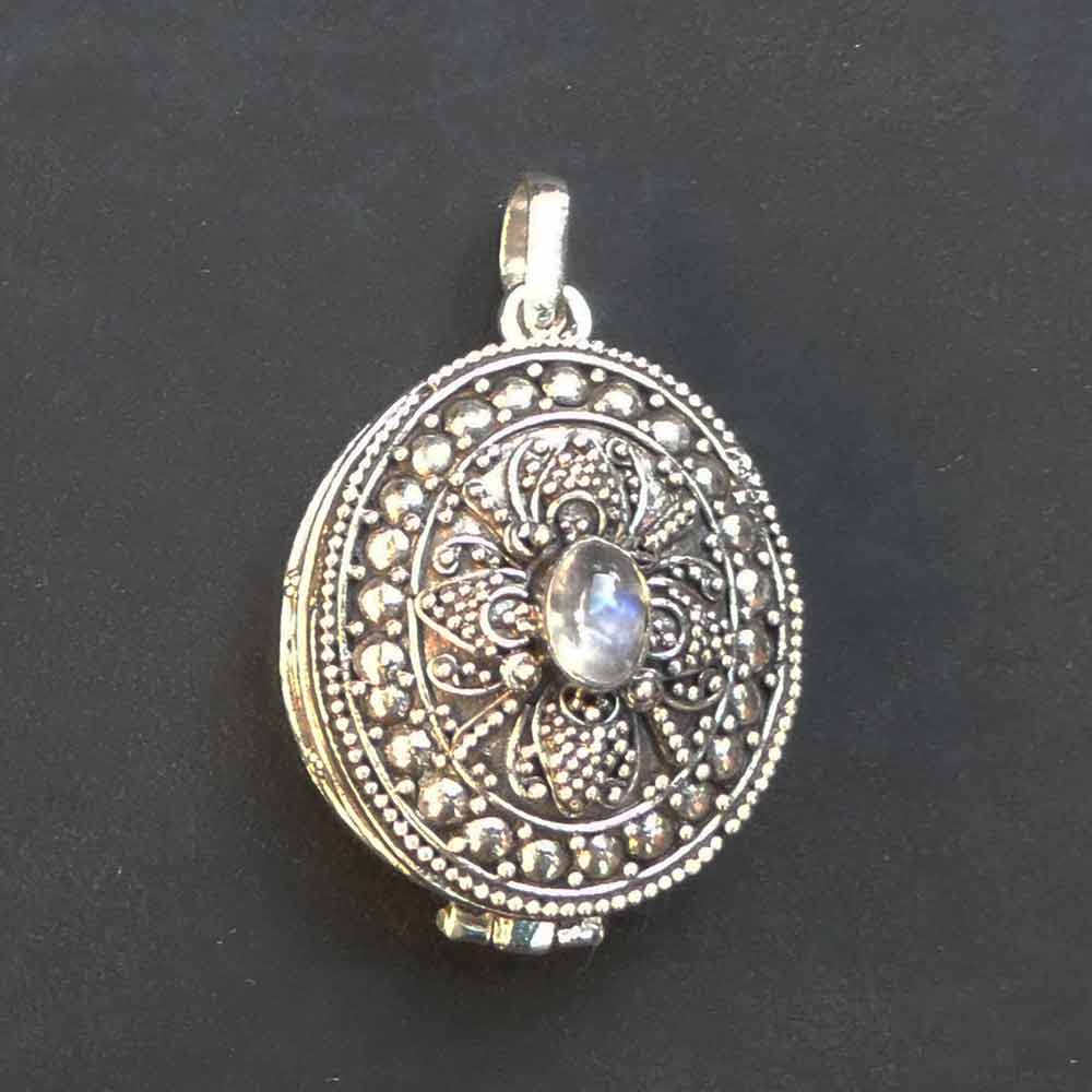 Mondstein Medaillon 925 Silber balinesische handarbeit Schmuck Anhänger zum Öffnen