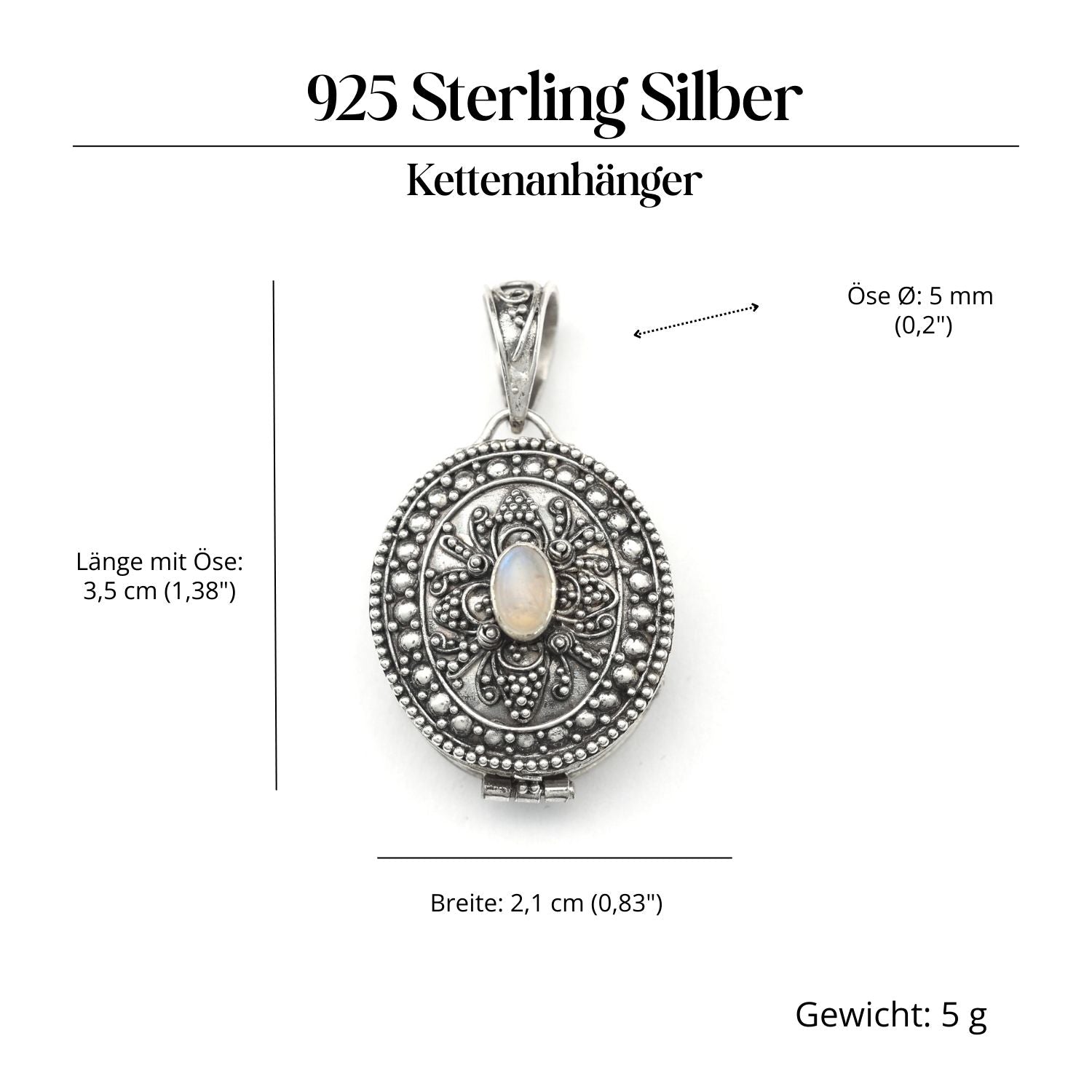 Mondstein Medaillon Edelstein Silber Anhänger für Halskette Silberschmuck