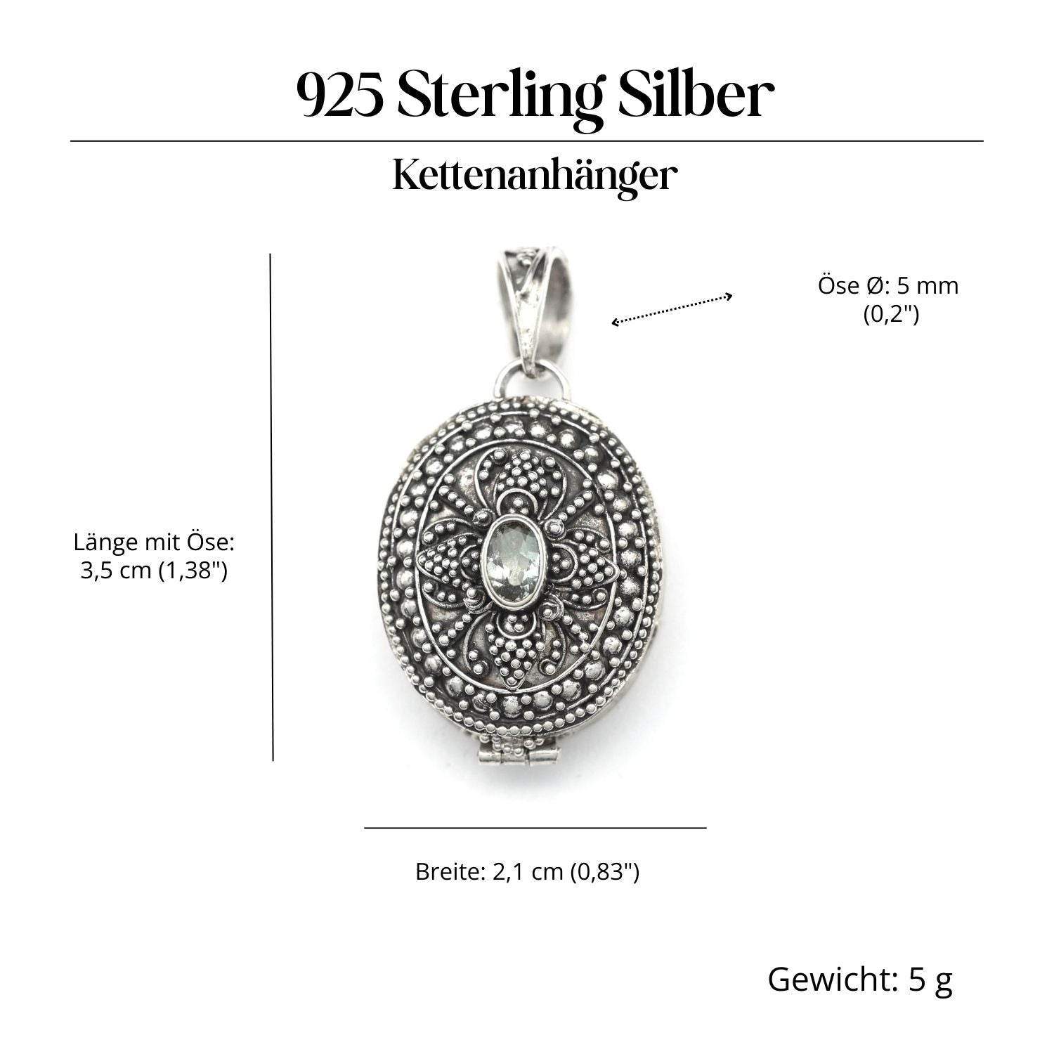 Blauer Topas Medaillon aus 925 Silber Schmuck Kunst Handwerk