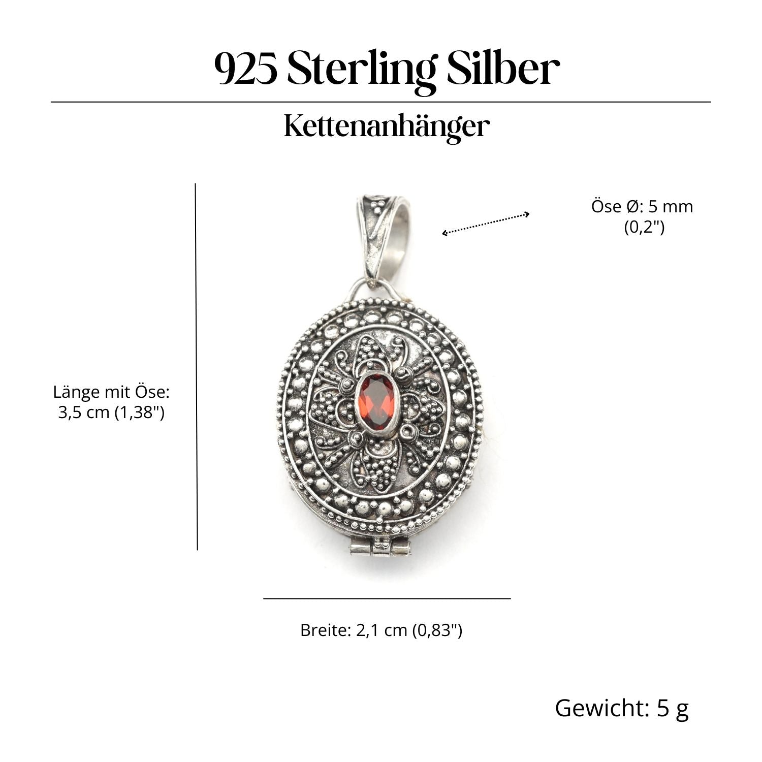 Medaillon mit Granat Edelstein Silber Anhänger für Halskette Silberschmuck