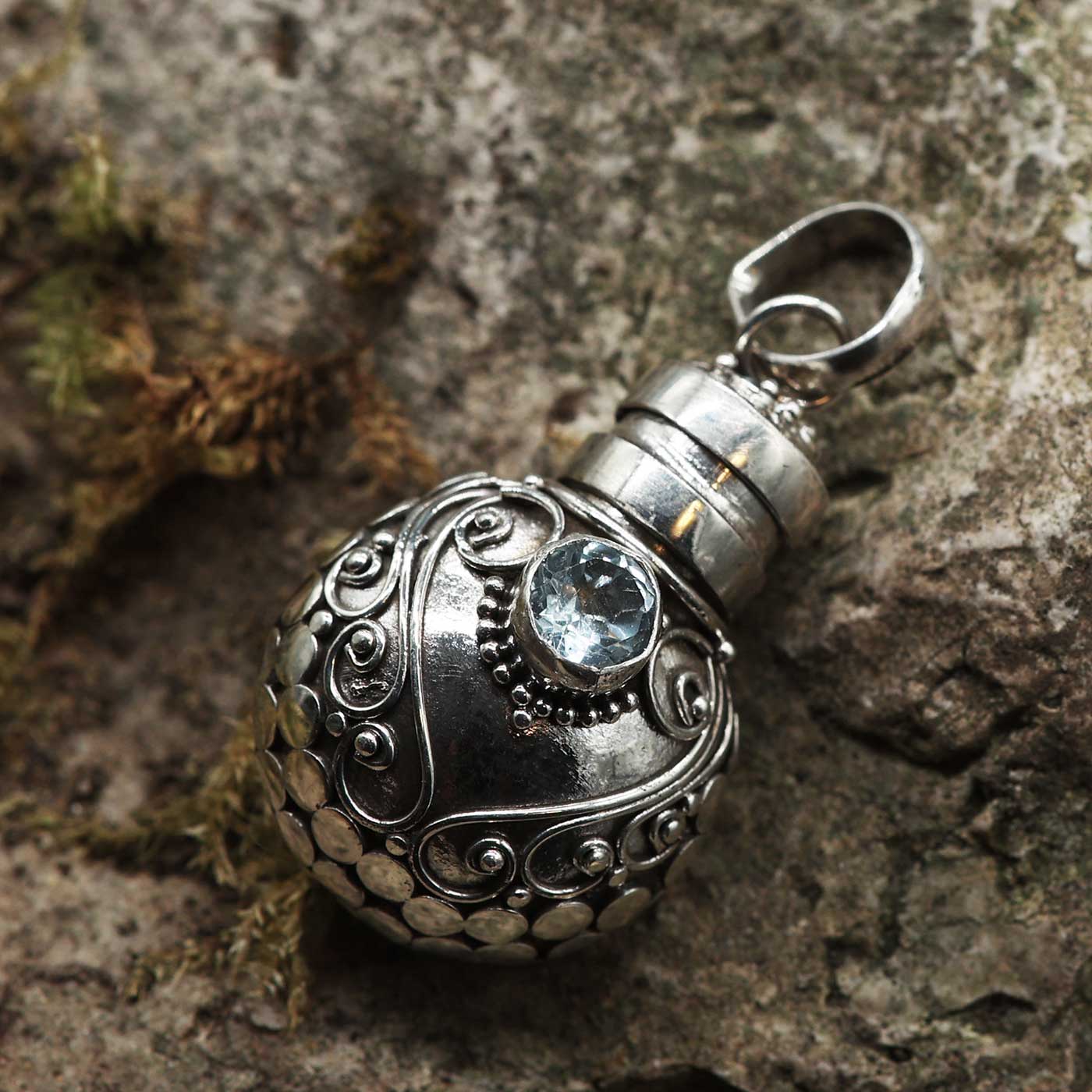 Flacon Anhänger Blauer Topas 925 Silber Edelstein Schmuck
