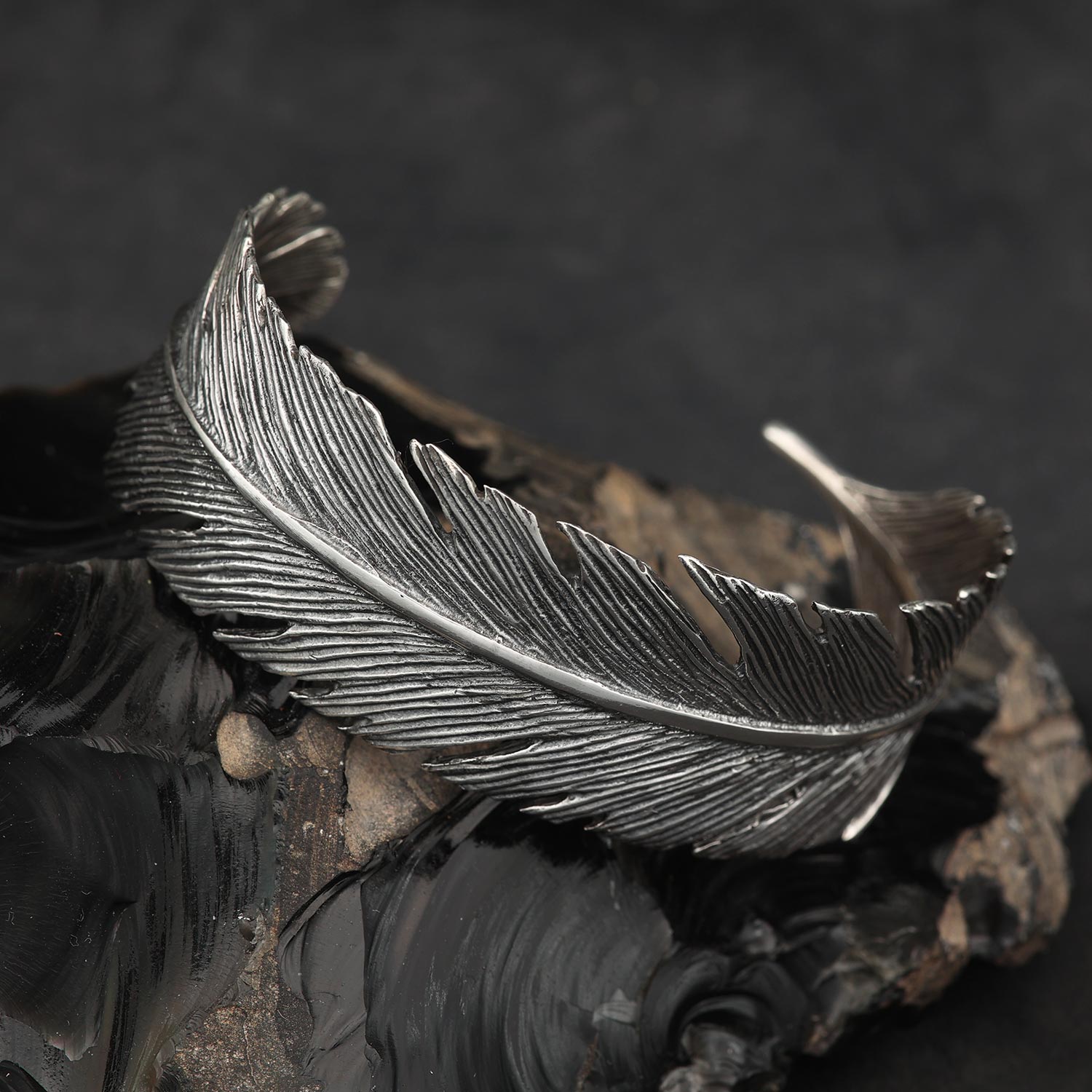 Feder Silberarmreif ausgefallener Armschmuck Sterlingsilber