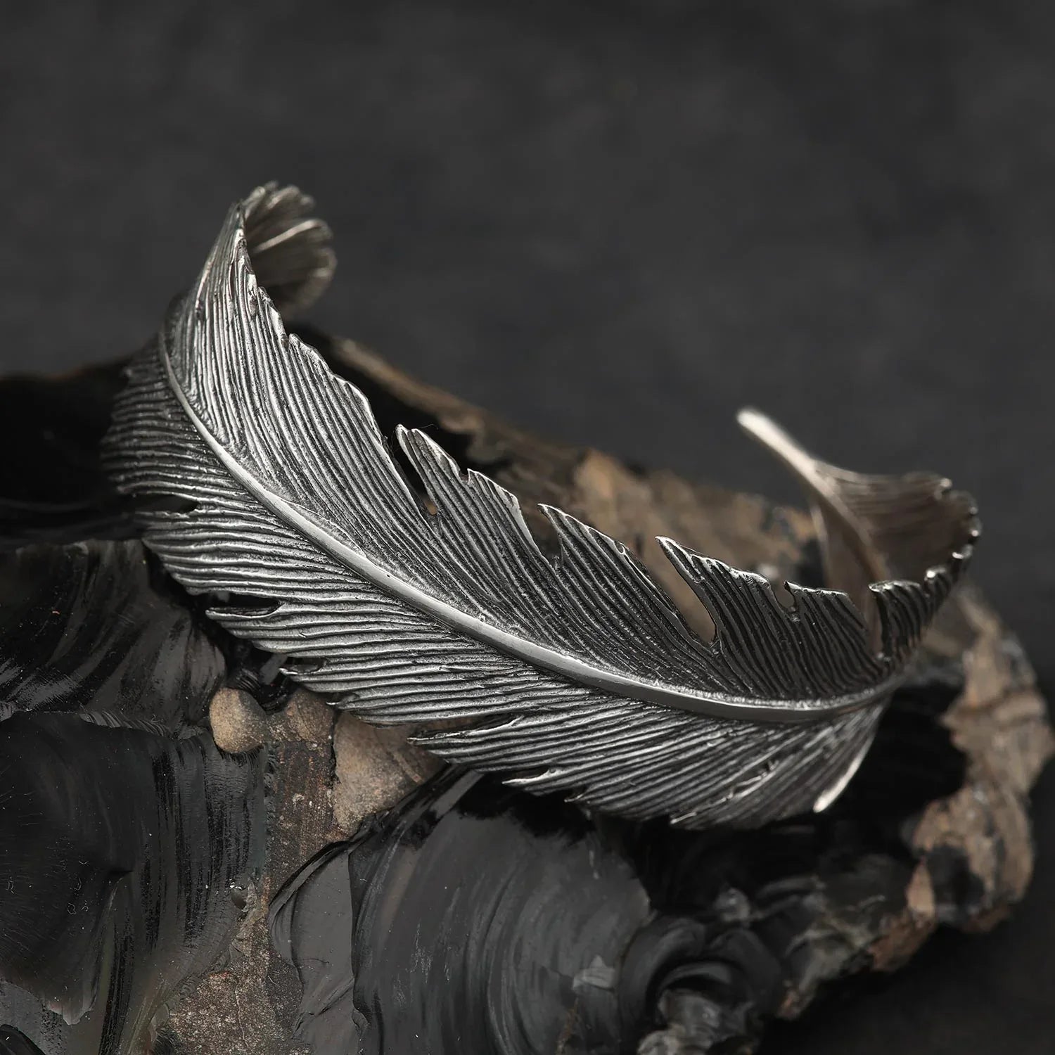 Feder Silberarmreif ausgefallener Armschmuck Sterlingsilber