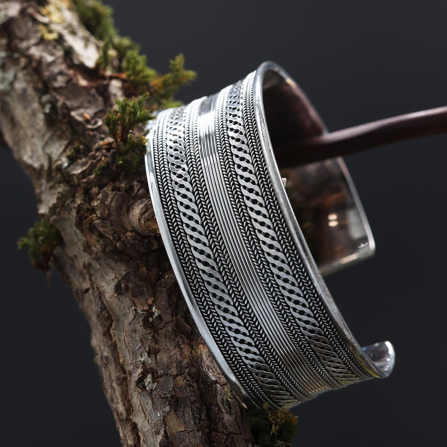 Silber Armreif Herren breit fein gemustert Wikinger Armschmuck