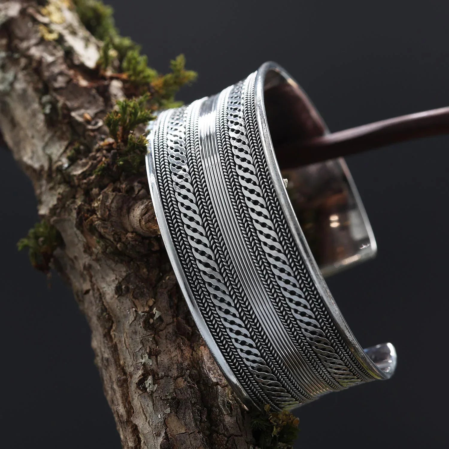 Silber Armreif Herren breit fein gemustert Wikinger Armschmuck
