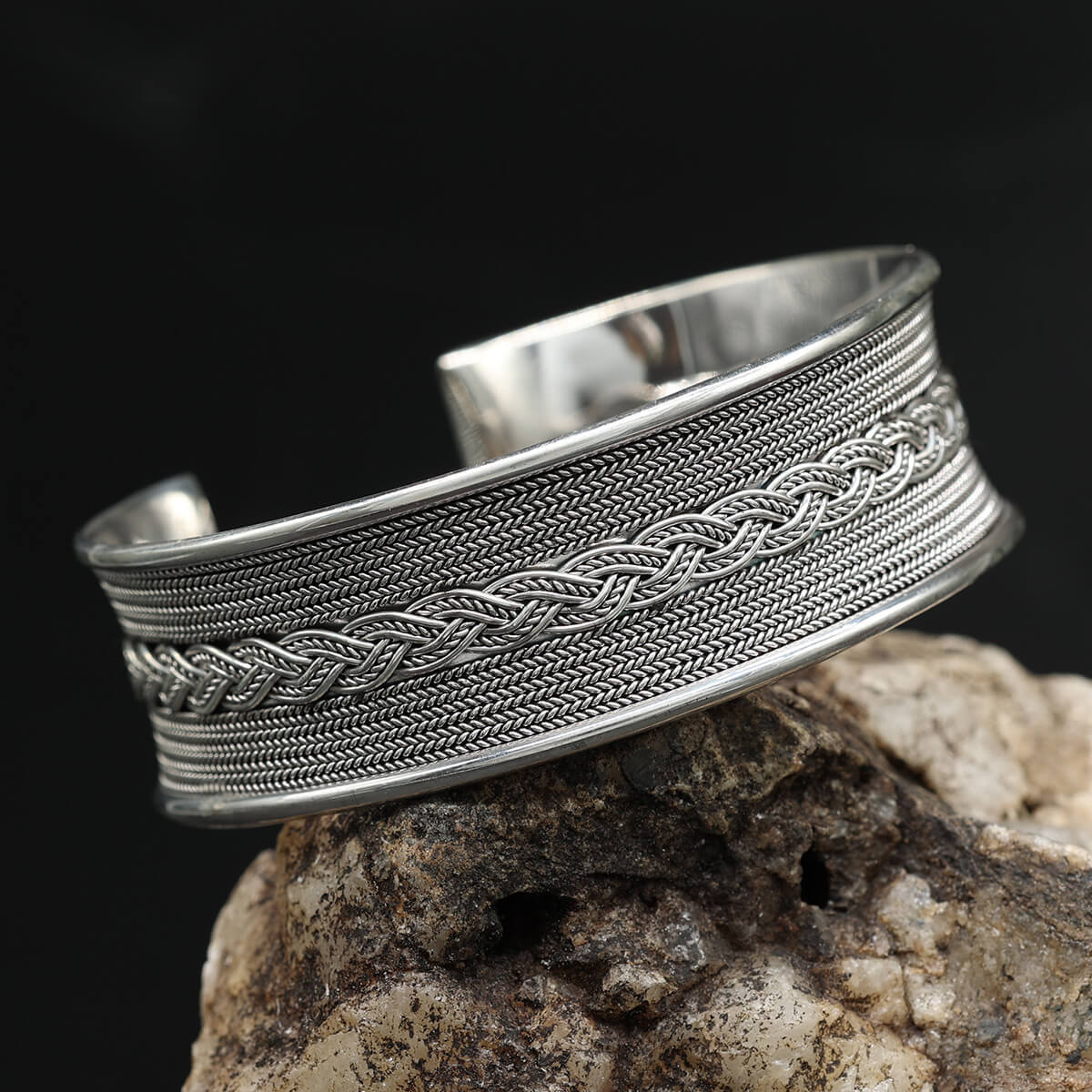 Silver bangle, 22mm thickness, men's and women's Viking jewelry
