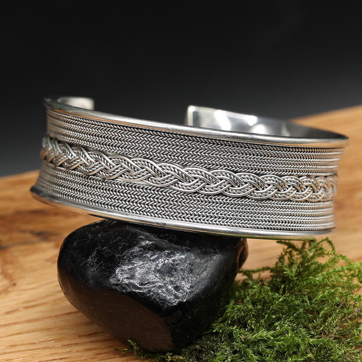 Silver bangle, 22mm thickness, men's and women's Viking jewelry