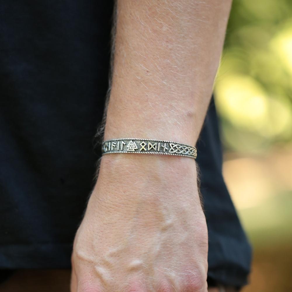 Runenkreis und Wotansknoten Armreif Schmal gearbeitet Sterlingsilber