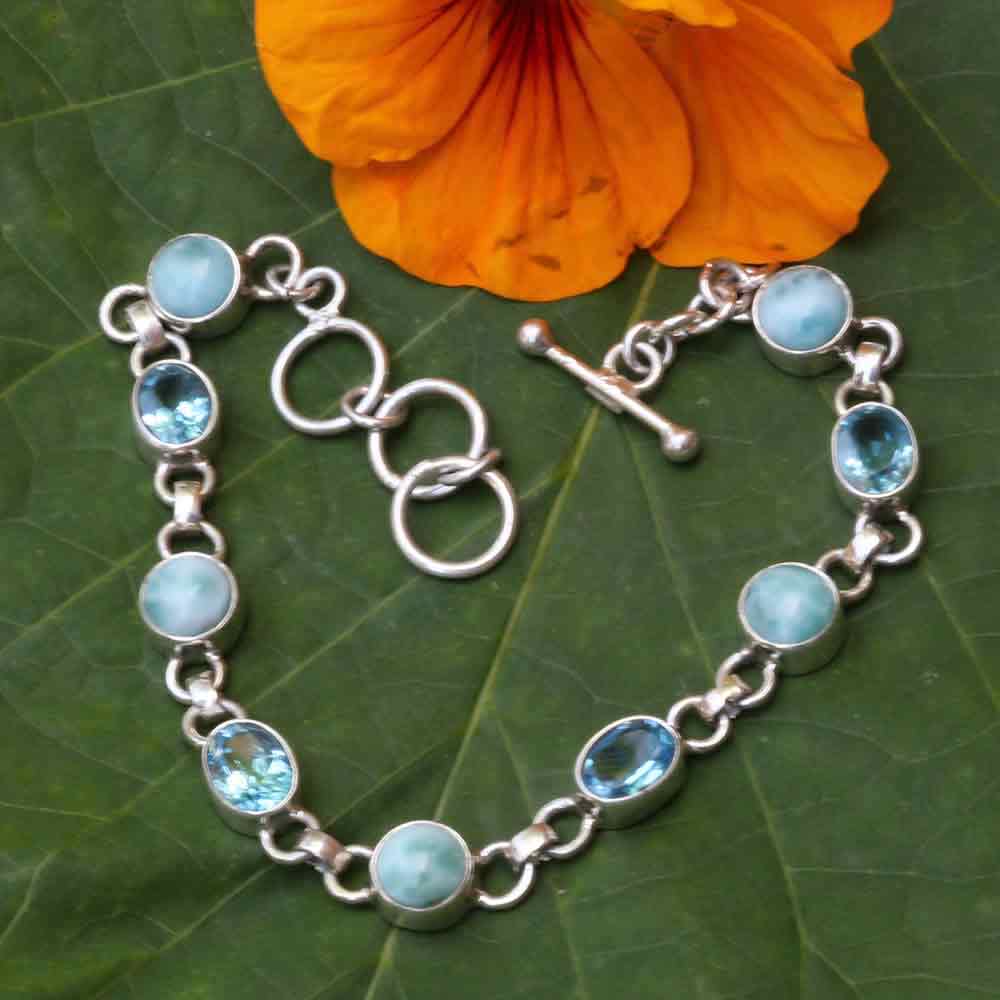 Larimar Blauer Topas Stein Armschmuck edel ausgefallen