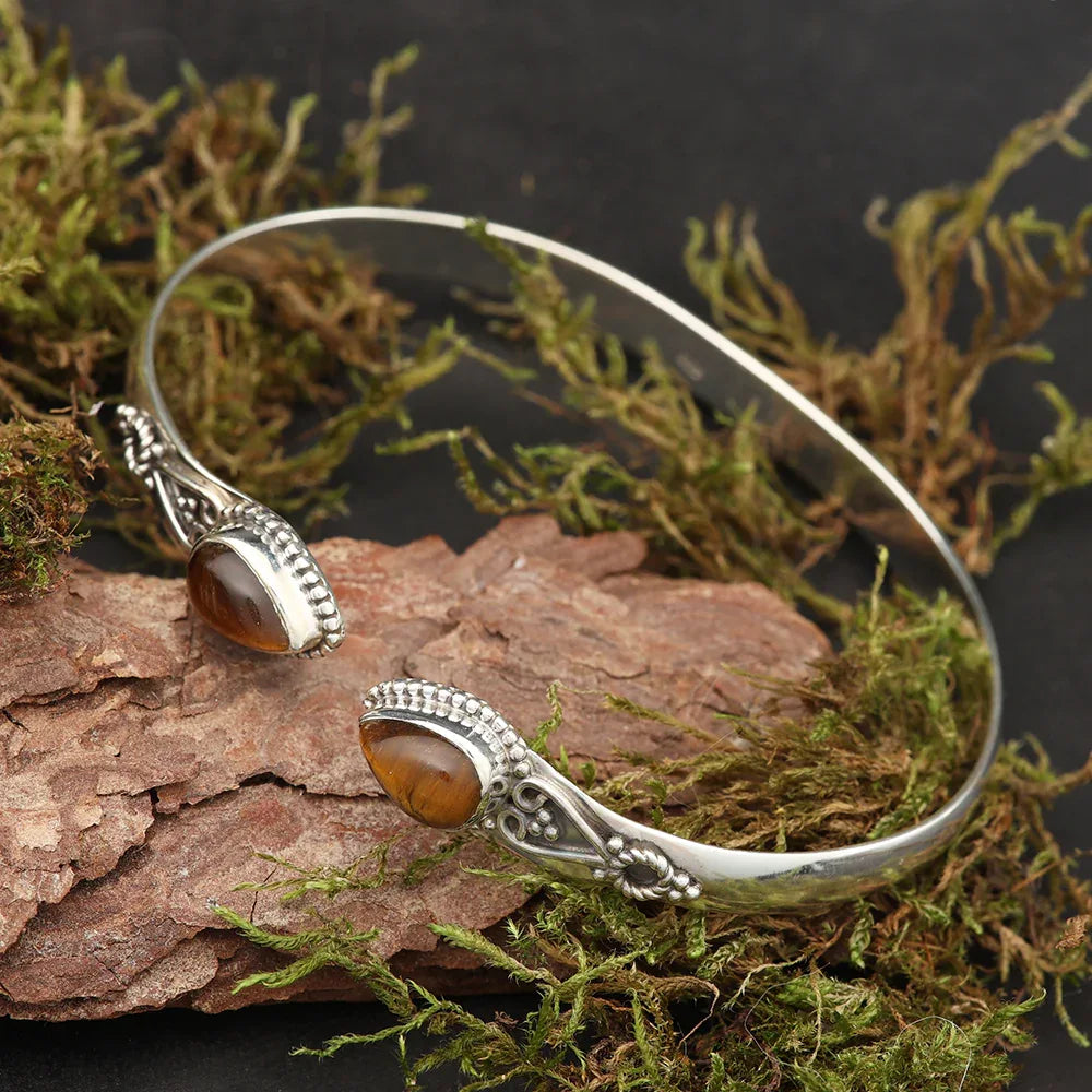 Tigerauge Edelstein Armreif Silber Armschmuck Steinschmuck