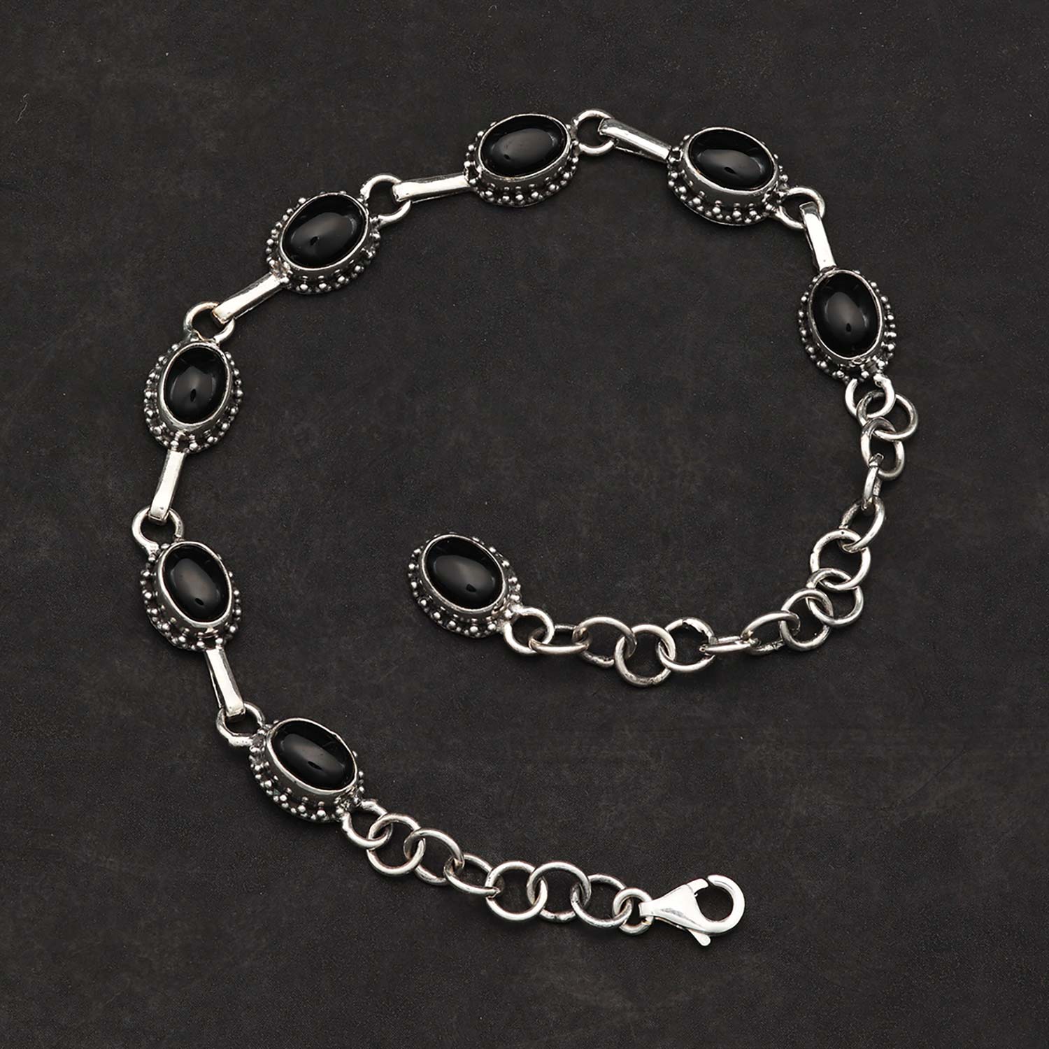 Onyx Armschmuck Silber edles Armband mit schwarzen Edelsteinen