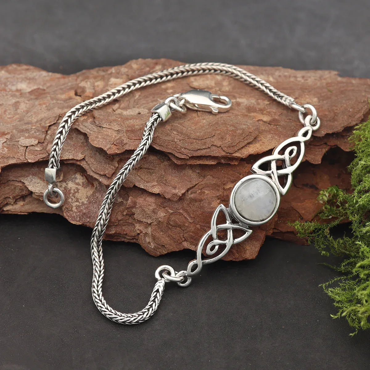 m*l様 CDL Moon Stone Bracelet Celtic Moonstone Bracelet, 925 Sterling Silver, Hand-Forged