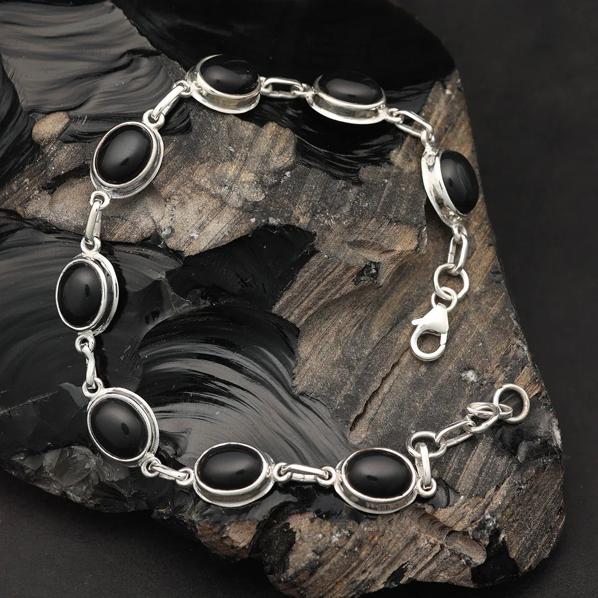 Onyx Damen Armschmuck 925 Silber mit Edelstein schwarz
