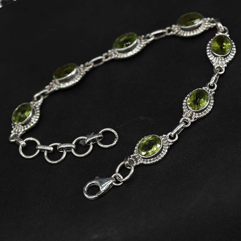 Edelstein Armband mit Peridot Steinen tiefgrün ausgefallenes Armschmuck aus 925 Silber