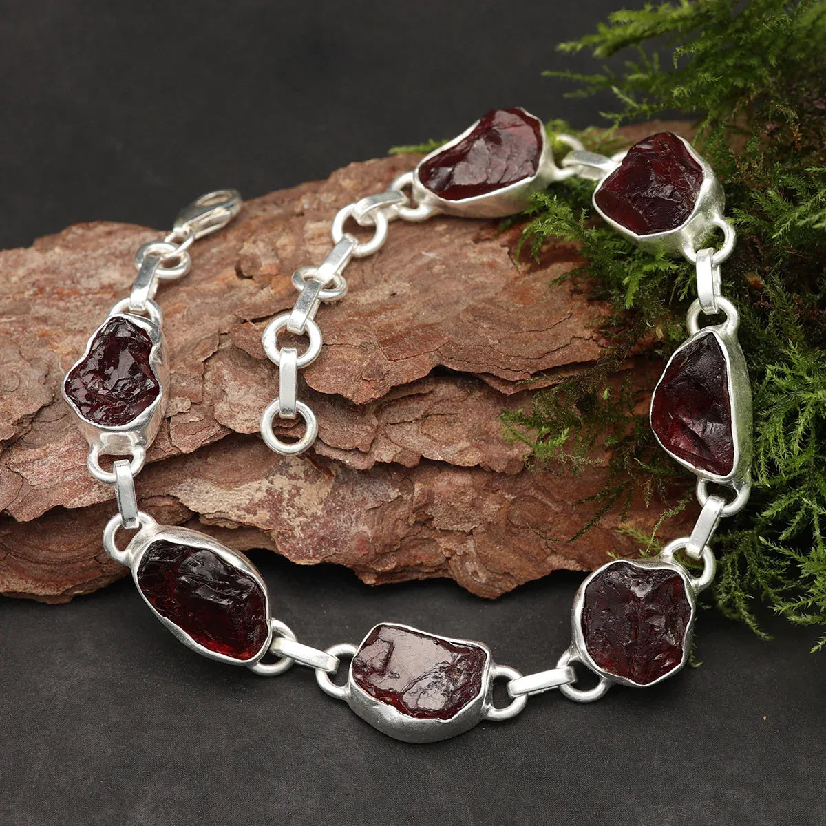 Granat Rohsteine Damen Armschmuck 925 Silber mit Edelstein rot