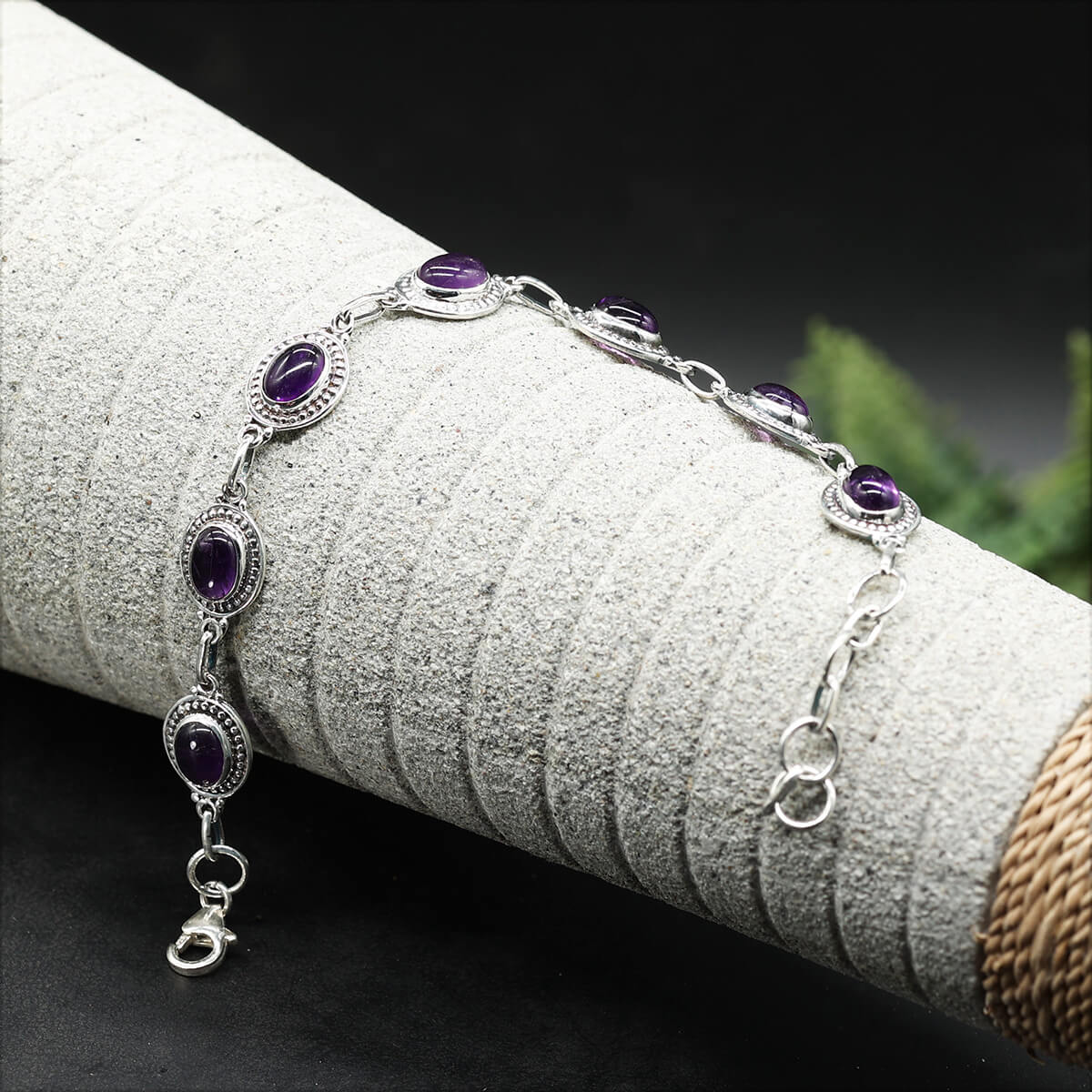 Armband Amethyst Edelstein oval Carbochon edles Damen Armschmuck 925 Silber