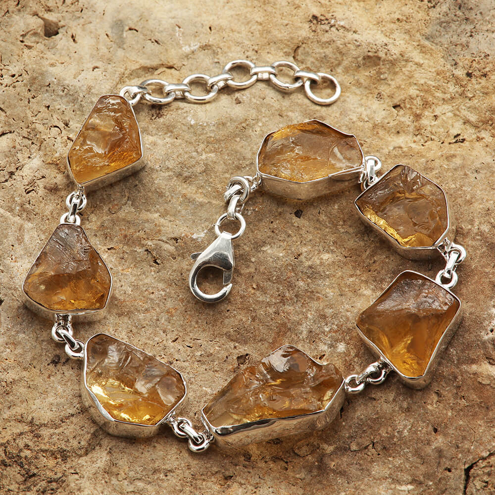 Edle Citrin Edelsteine ungeschliffene Rohsteine gefasst Längen verstellbar