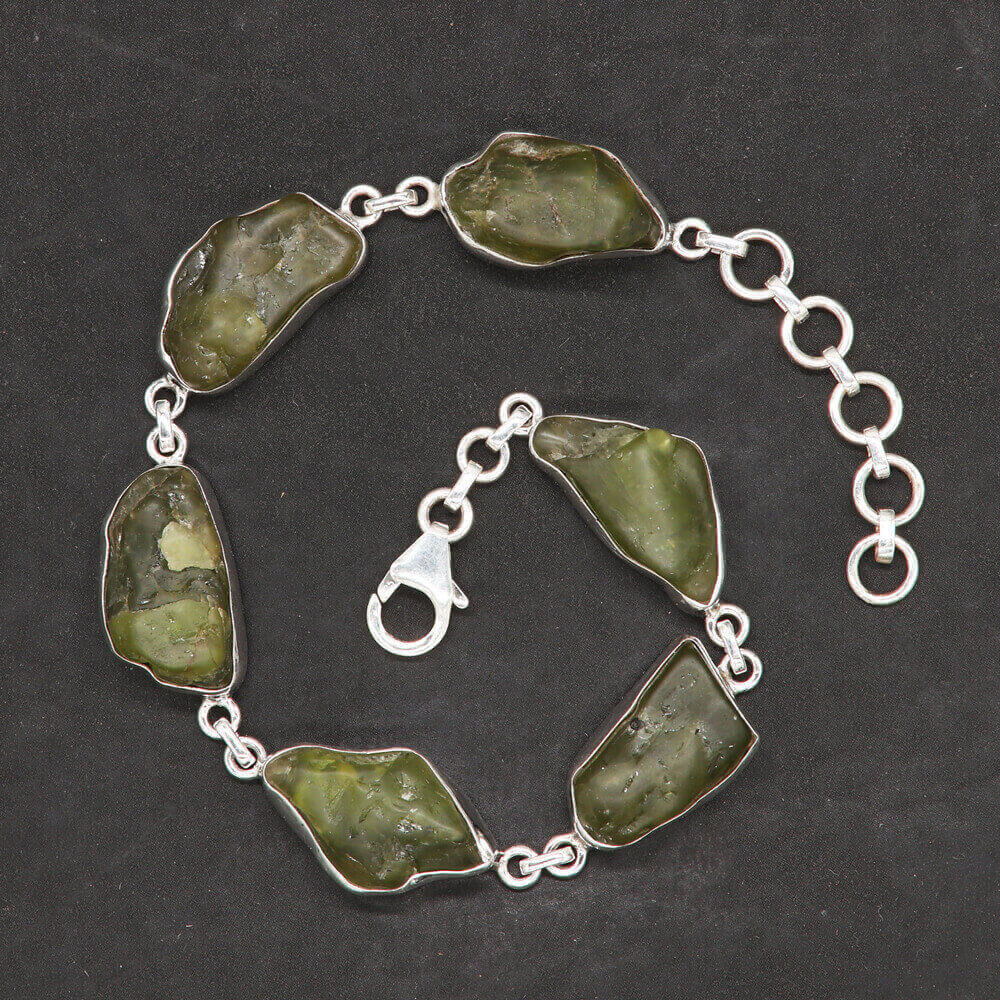 Peridot Granat ungeschliffen Armschmuck Damen Armband Rohsteine gefasst in Silber