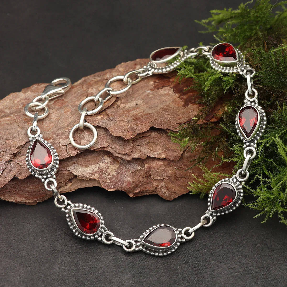 Damen Armschmuck 925 Silber mit Edelstein rot Armband