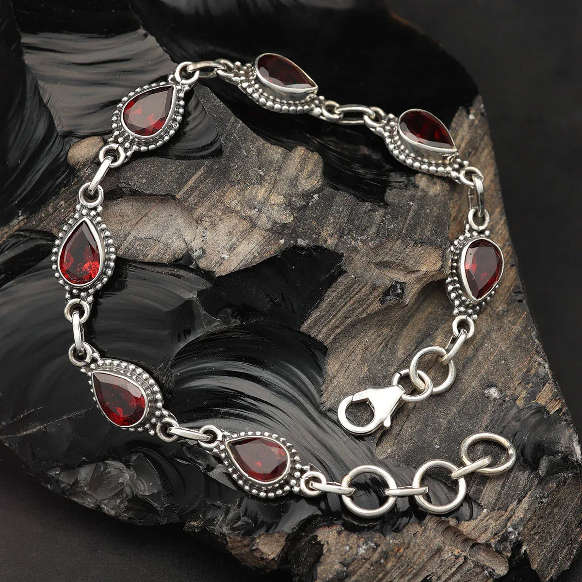 Granat Damen Armschmuck 925 Silber mit Edelsteinen rot Handarbeit
