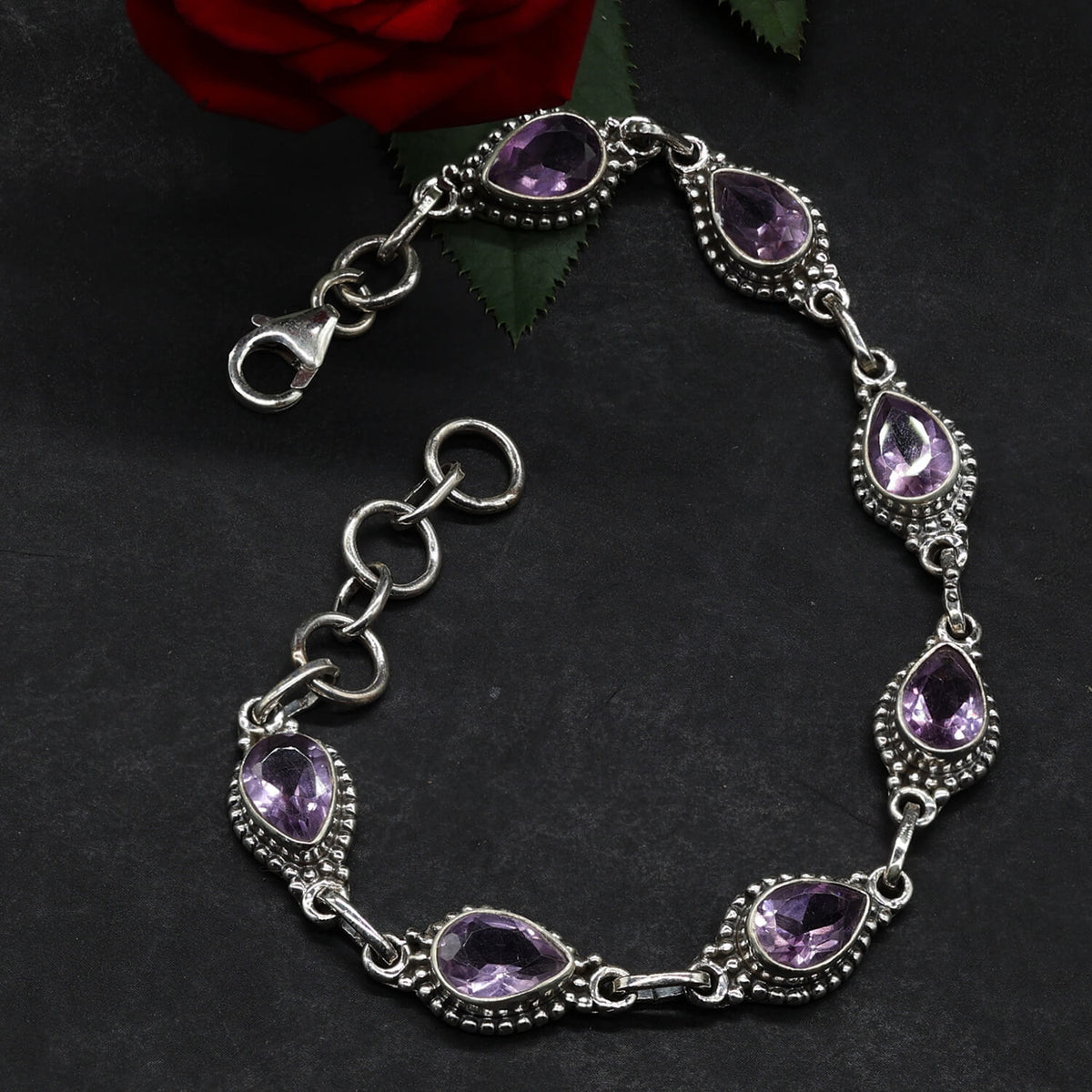 Armband Amethyst Edelstein 925 Silber Tropfen Facettenschliff edles Damen Armschmuck