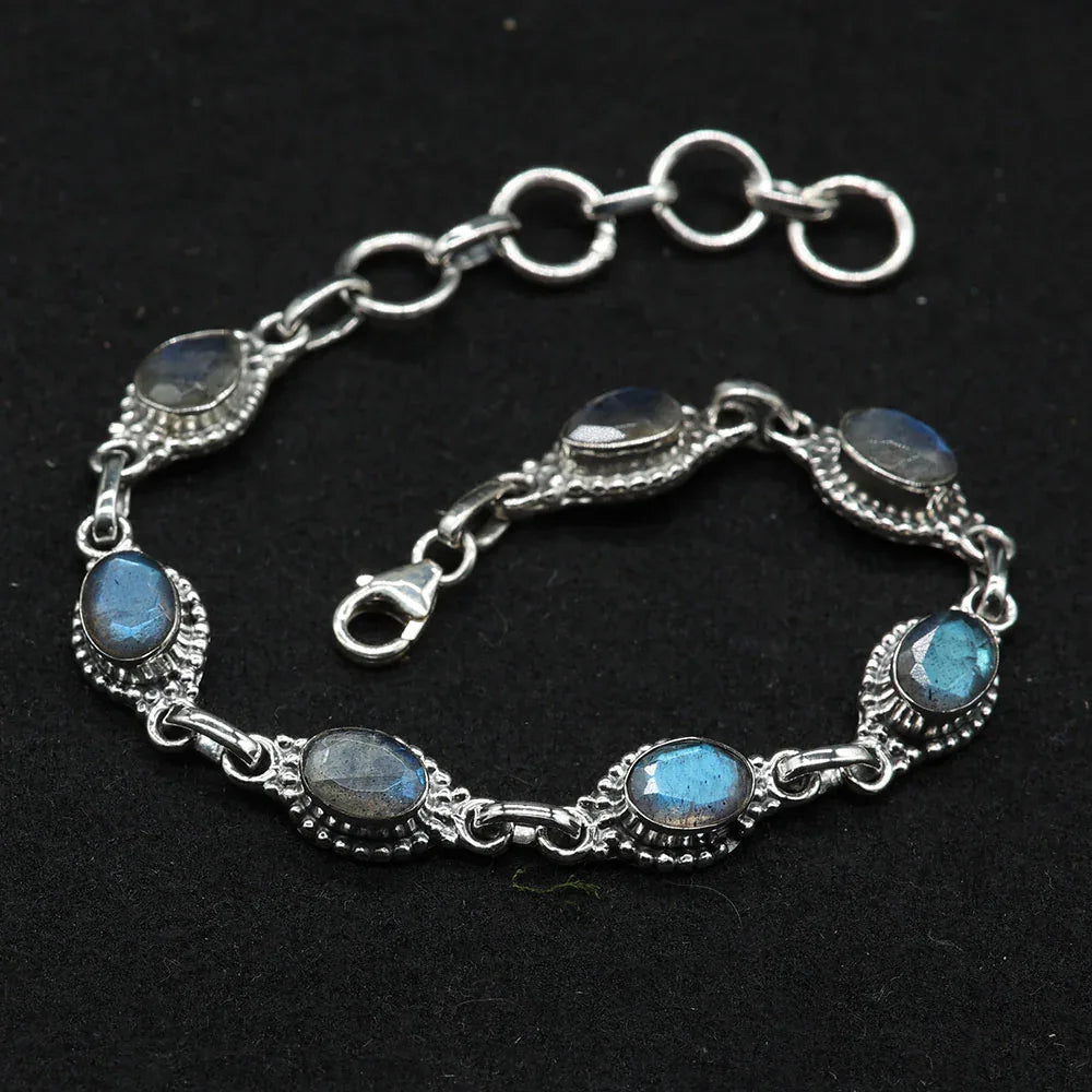 Labradorit Steinschmuck Armband 925 Silber Edelsteinschmuck facettiert