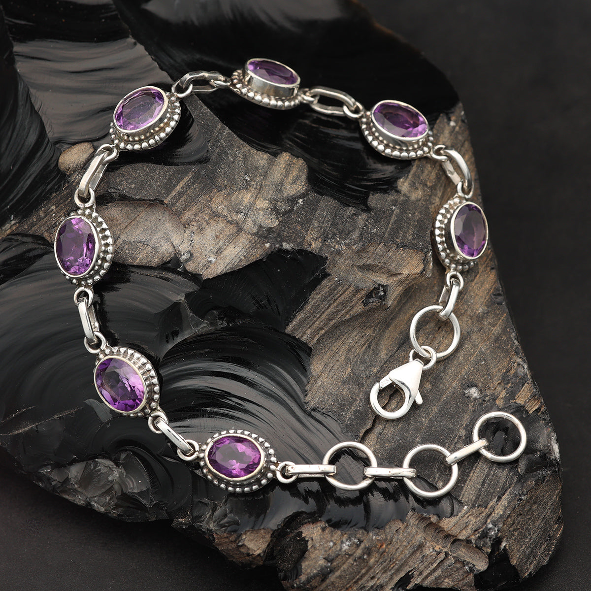 Edelstein Armband Amethyst 925 Silber ovale Stein Elemente edler Damen Armschmuck