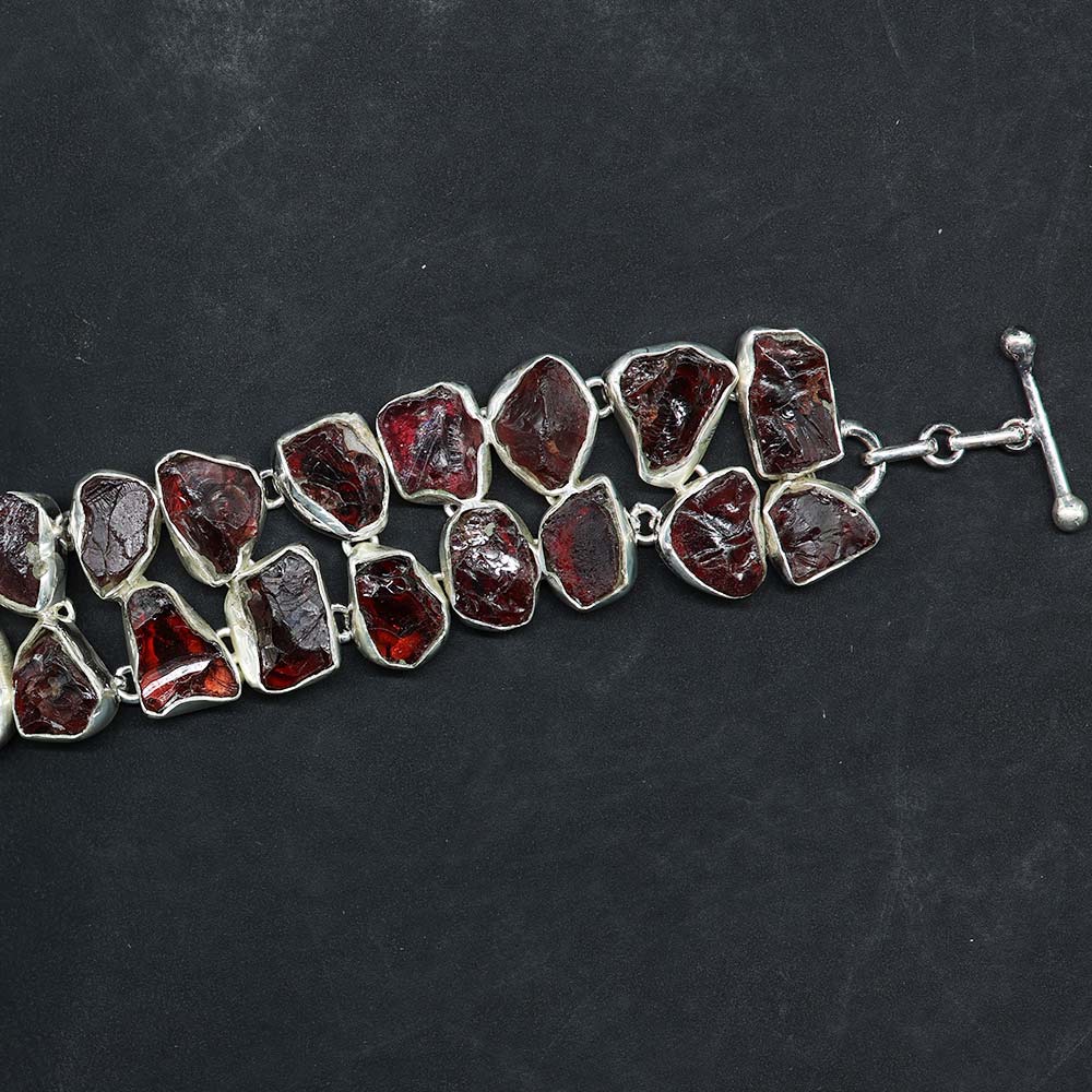 Edle Granat Rohsteine exklusiver Damen Silberschmuck Armband