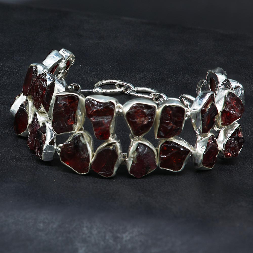 Granat Edelstein Armband 925 Silber exklusiver Armschmuck aus Rohsteine