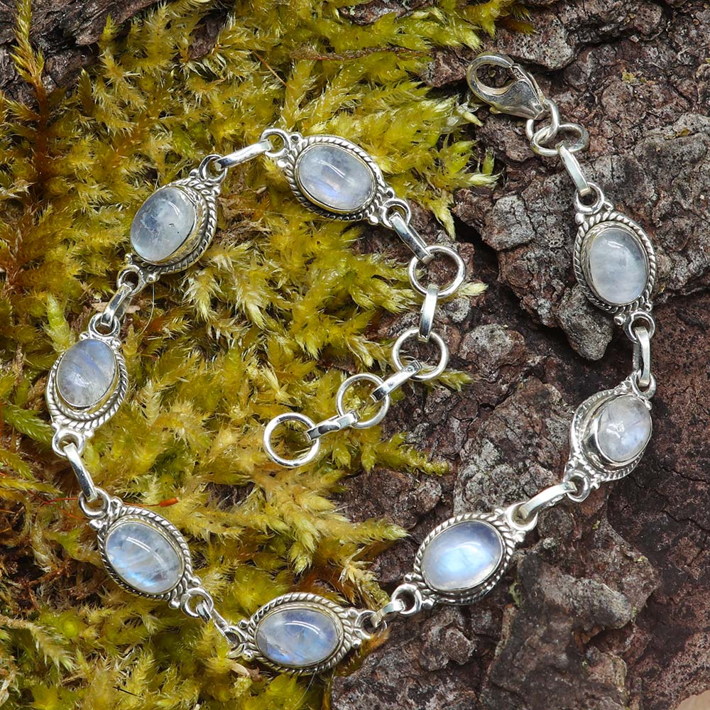Mondstein Edelstein Armband 925 Silber zart gefasst edler Armschmuck