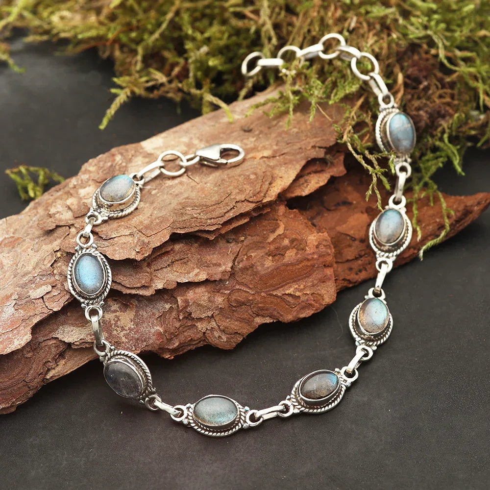 Edelstein Armschmuck Silber Armband Labradorit edles Armband für Damen 925 Sterlingsilber