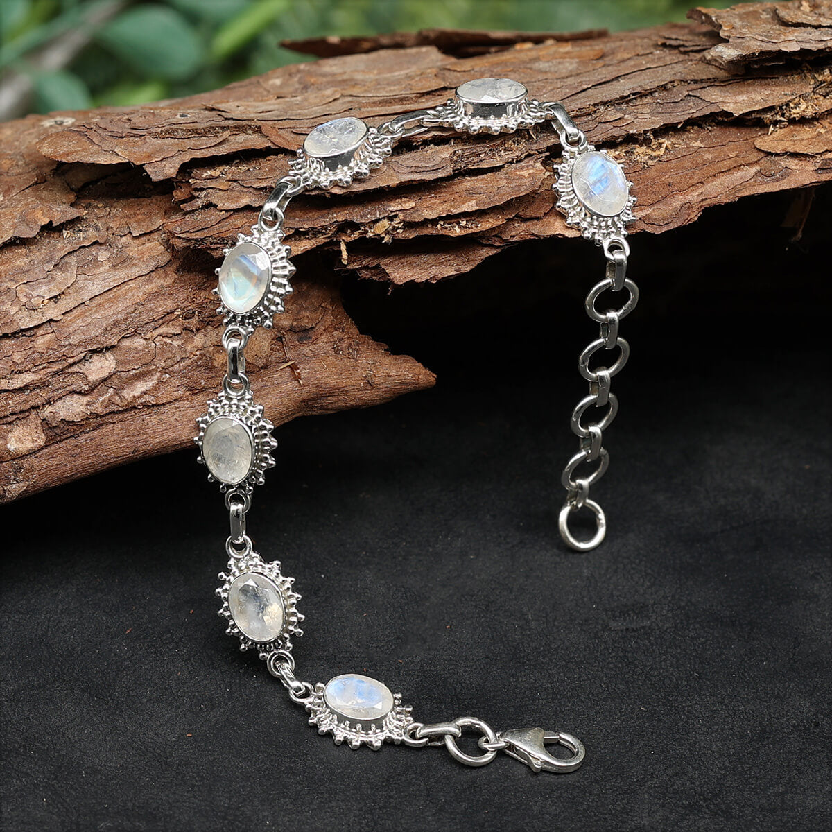 Edelstein Armband 925 Silber Mondstein filigran gefasst edler Armschmuck