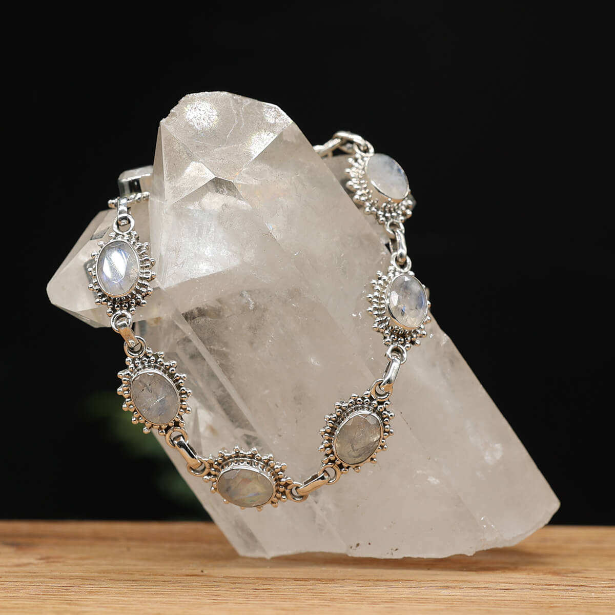 Edelstein Armband 925 Silber Mondstein filigran gefasst edler Armschmuck