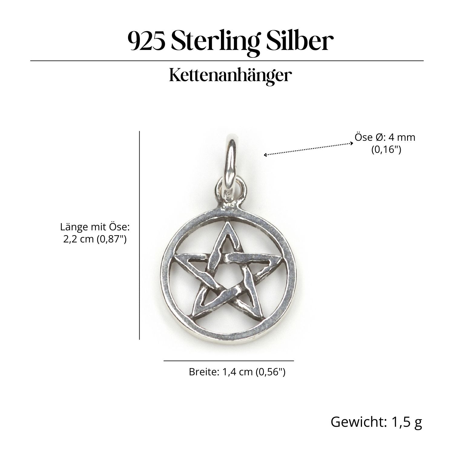 Pentagramm feiner Silberschmuck Anhänger 925 Silber Amulett