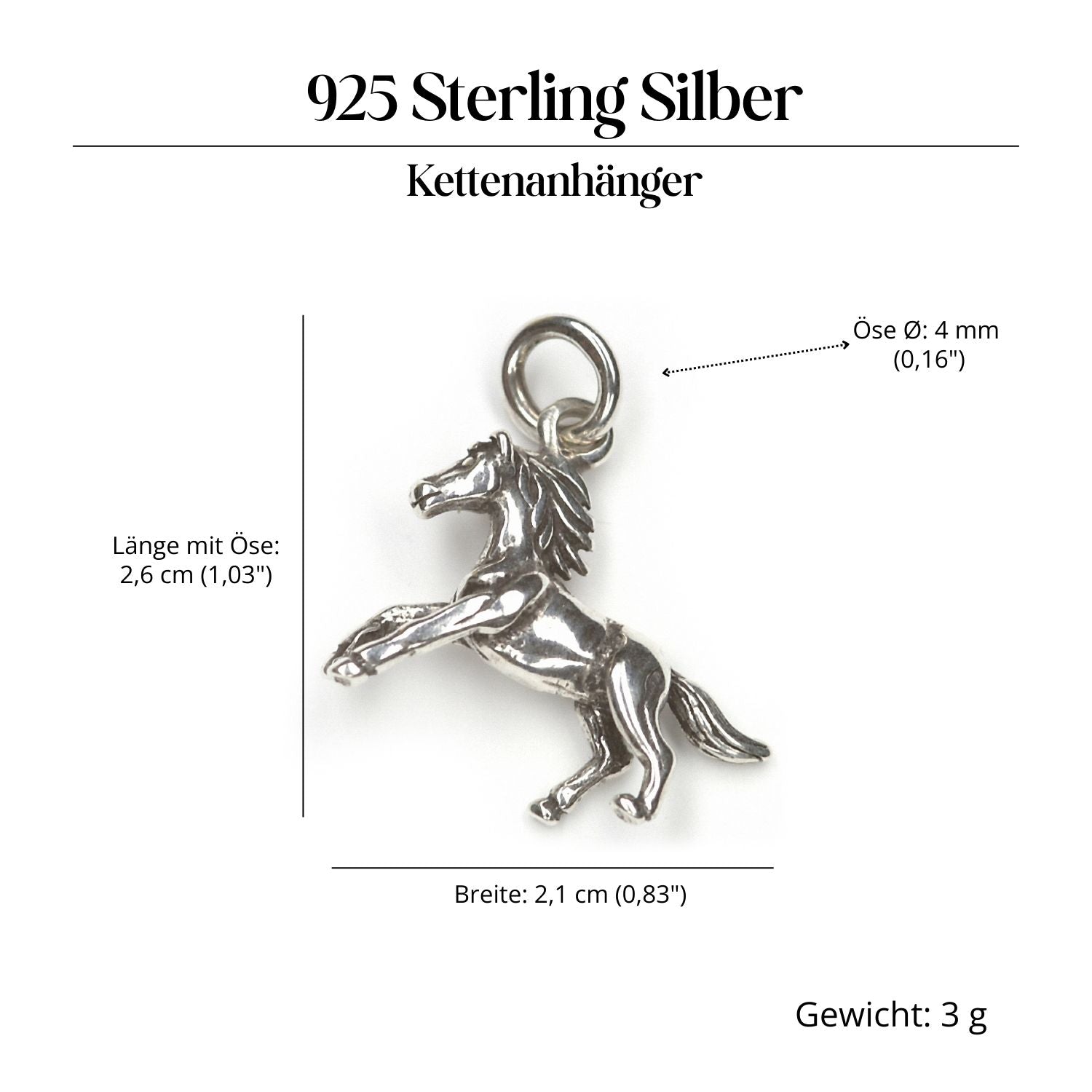 Pferd feiner Silberschmuck Anhänger 925 Silber Amulett