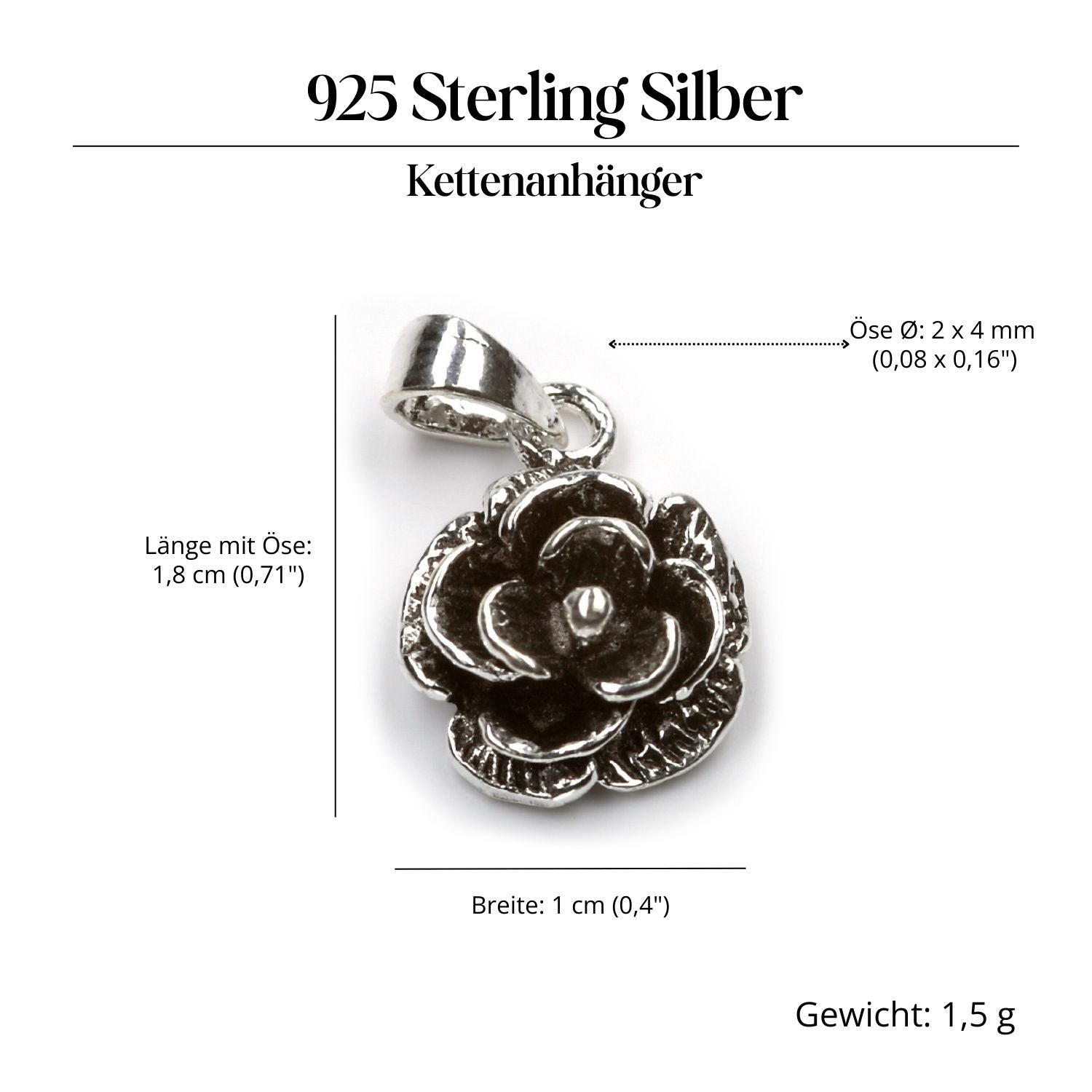 Rose feiner Silberschmuck Anhänger 925 Silber Amulett