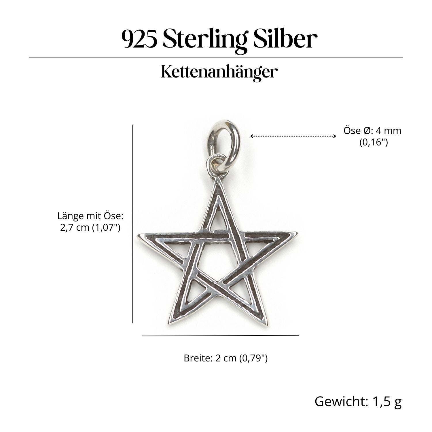 Pentagramm feiner Silberschmuck Anhänger 925 Silber Amulett
