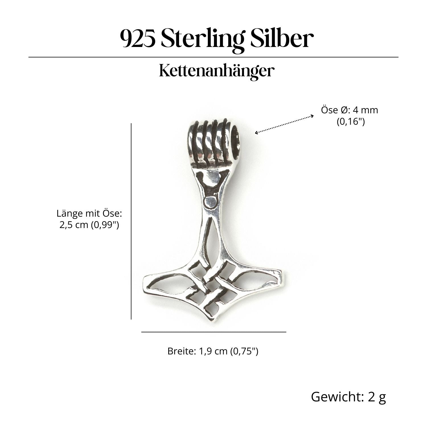 Thor's Hammer small pendant, silver jewelry, 925 silver