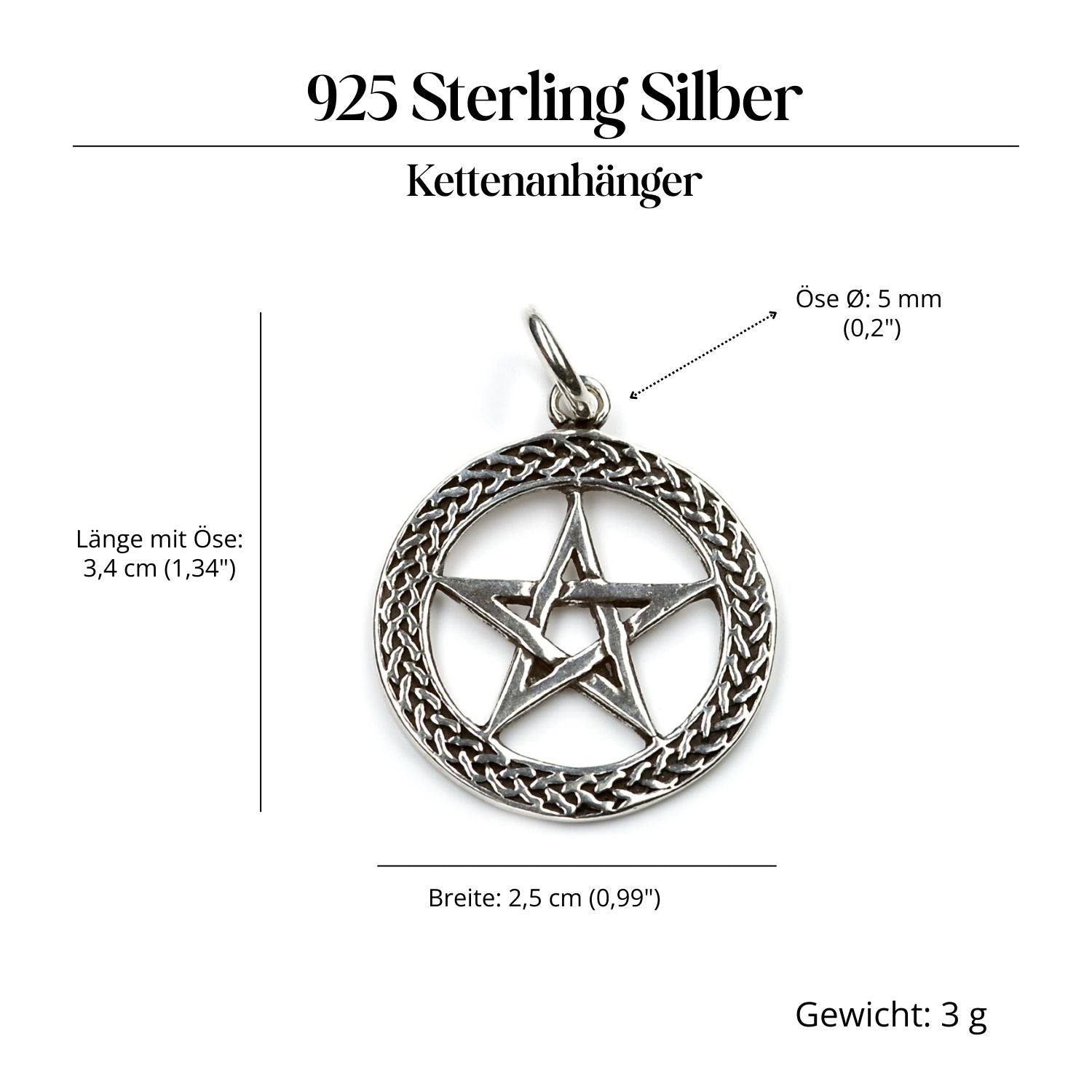 Pentagram with knot pendant, 925 silver jewelry