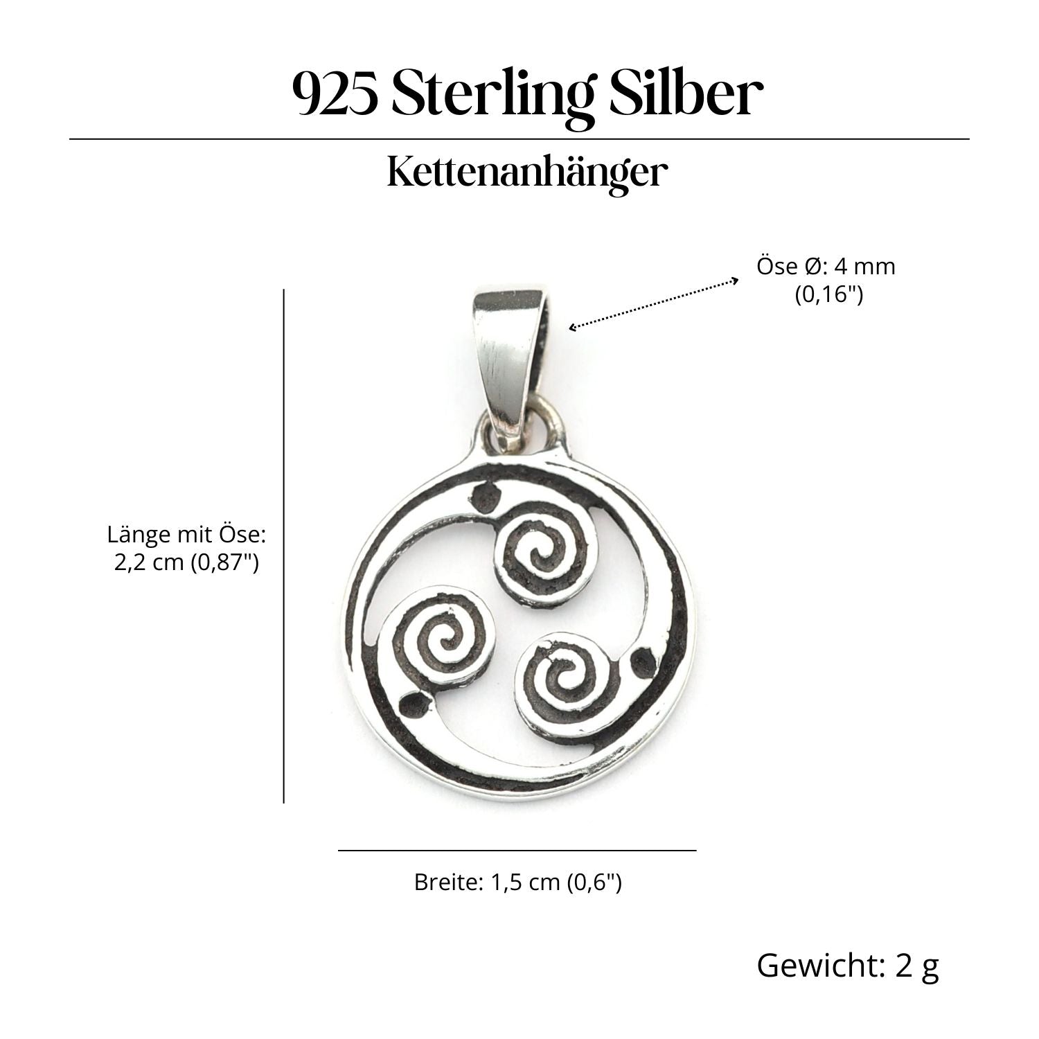 Spiralen Rad Kettenanhänger keltischer Schmuck 925 Silber Anhänger